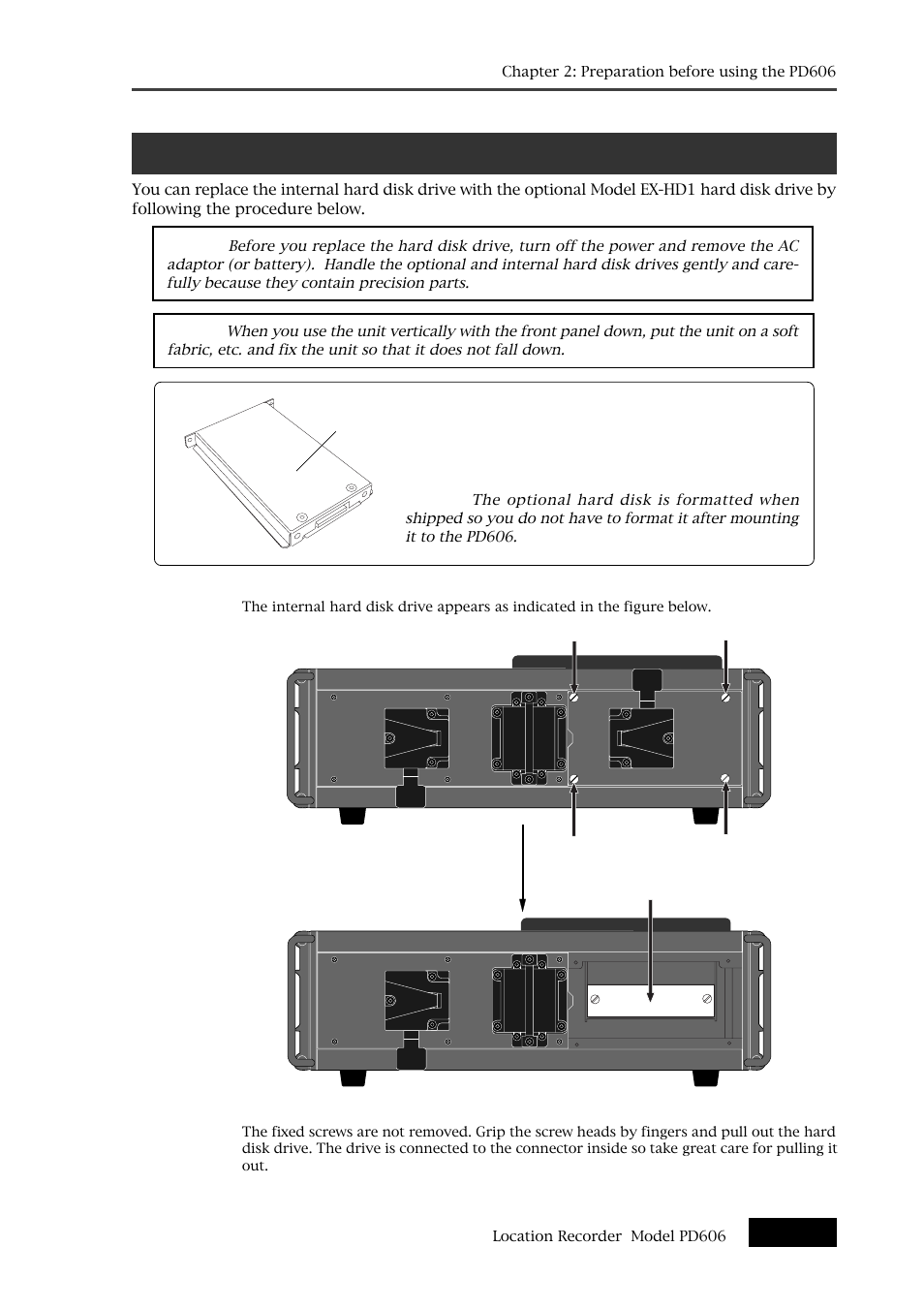 Replacing the internal hard disk drive | Fostex PD606 User Manual | Page 37 / 226