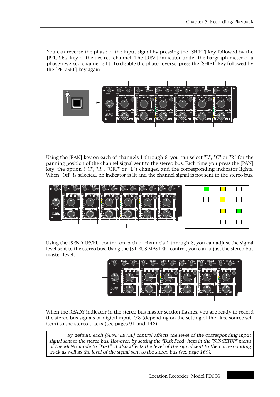 Controlling signals sent to the stereo bus, Phase setting (for channels 1 through 6) | Fostex PD606 User Manual | Page 83 / 226