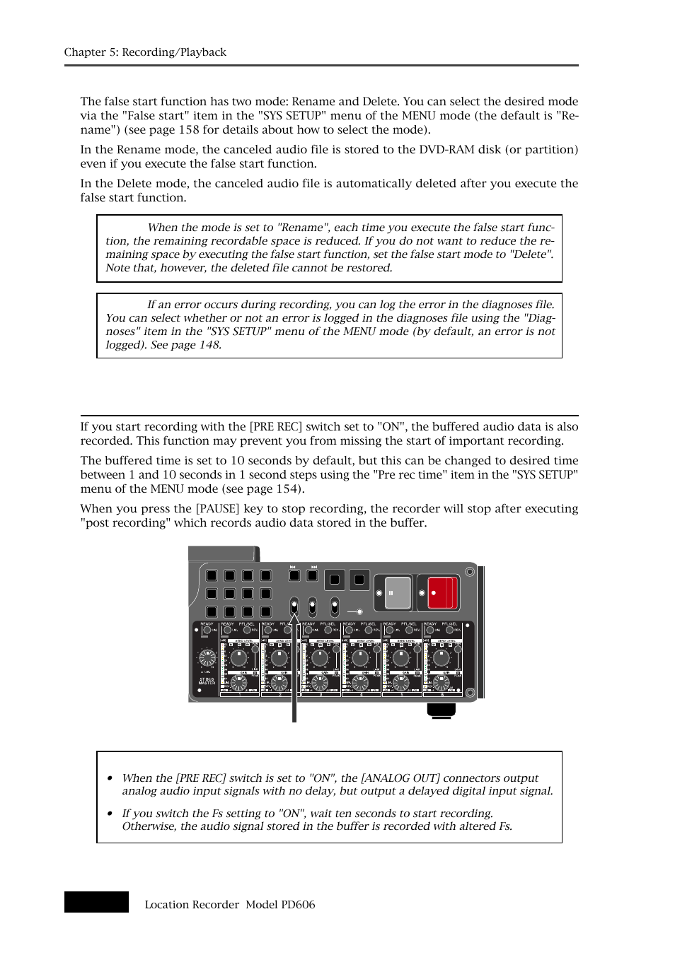 Recording in pre rec mode, Pre rec] switch | Fostex PD606 User Manual | Page 90 / 226