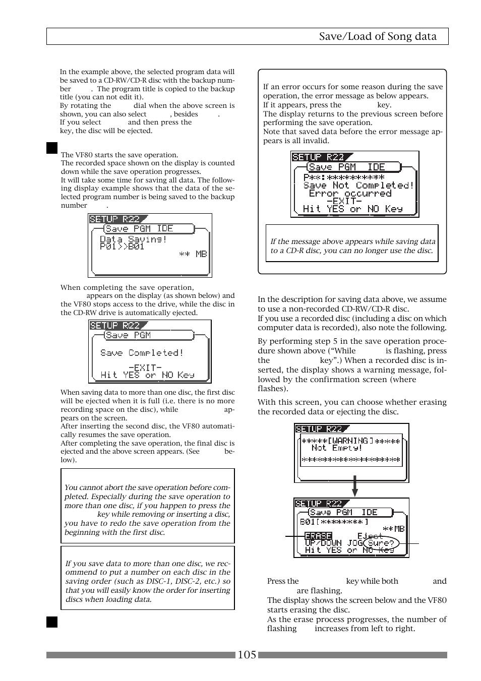 105 save/load of song data, Hint 1 | Fostex VF80 User Manual | Page 105 / 144