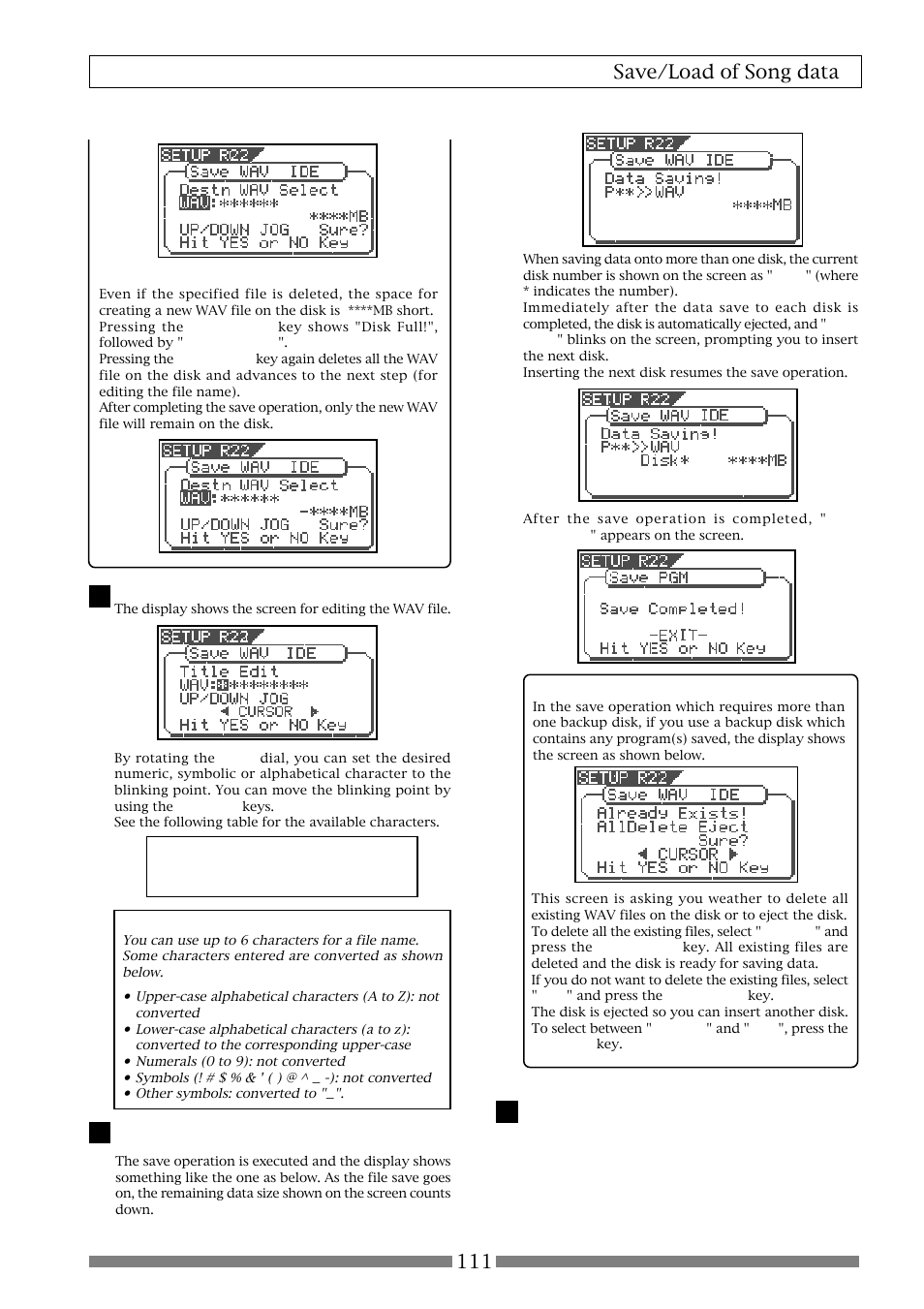 111 save/load of song data | Fostex VF80 User Manual | Page 111 / 144