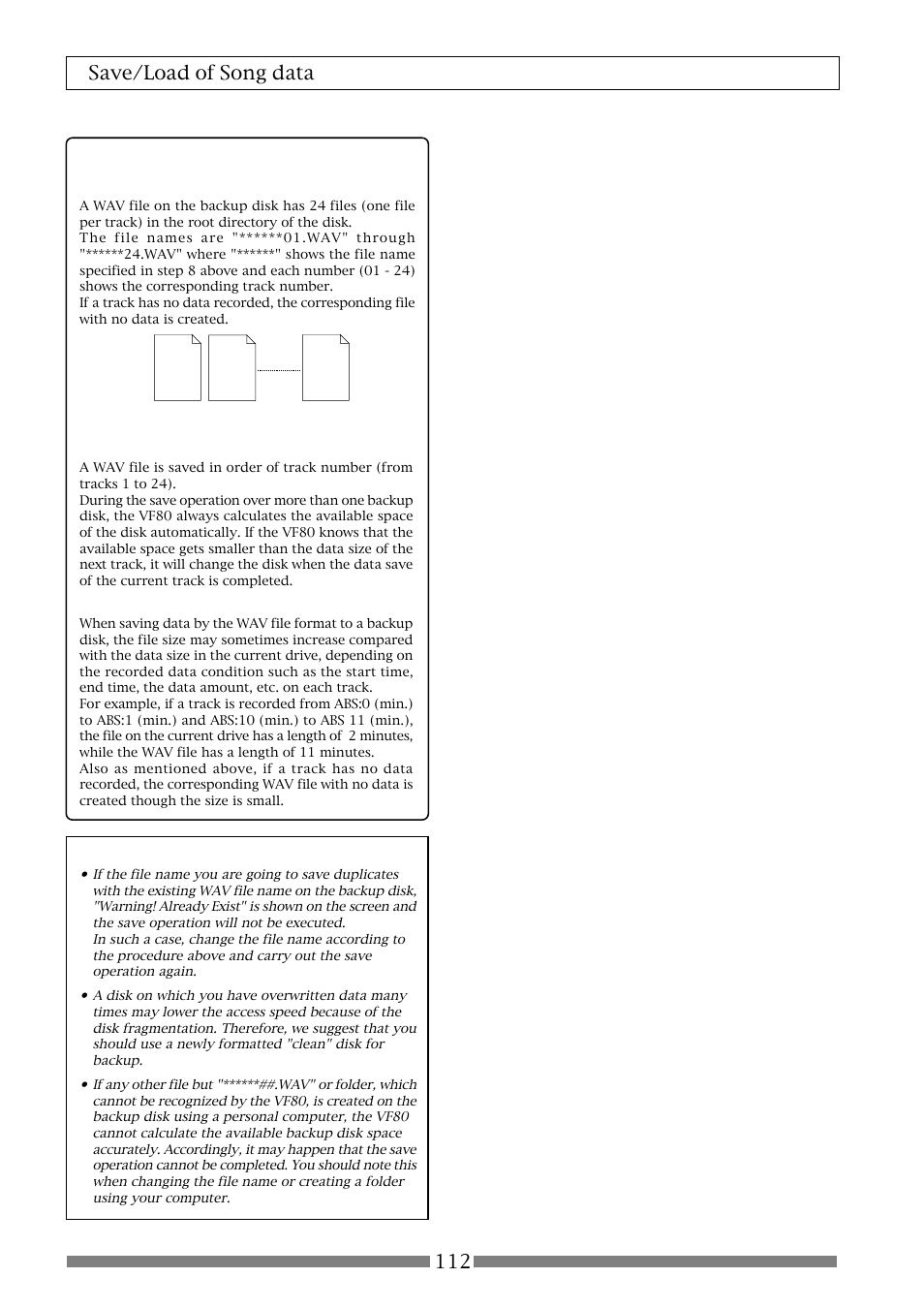 112 save/load of song data, About wav files saved | Fostex VF80 User Manual | Page 112 / 144