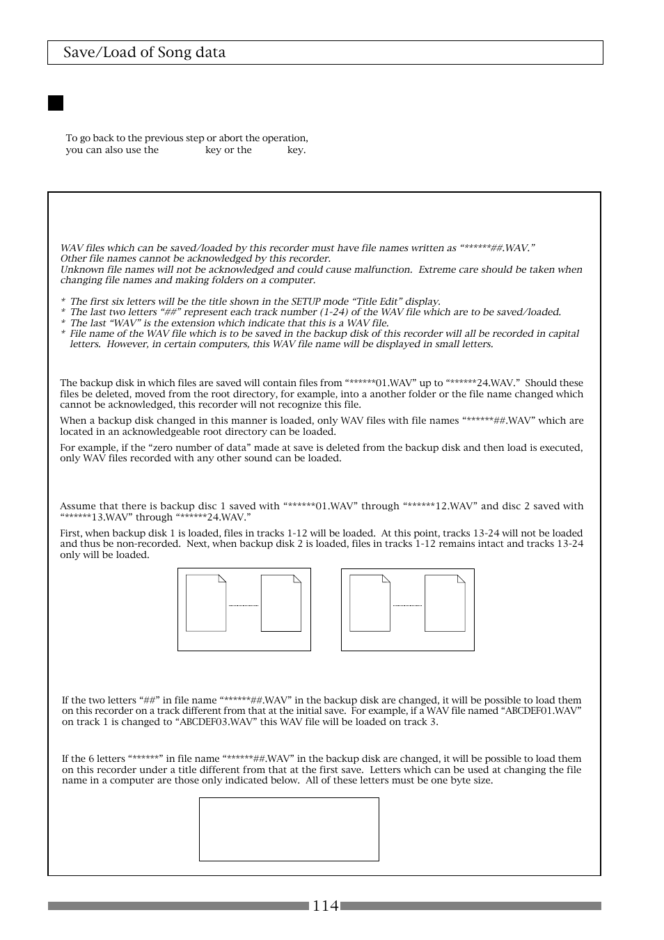 Special loading method when using a computer, 114 save/load of song data, Method in loading by changing the track | Method in loading by changing the title | Fostex VF80 User Manual | Page 114 / 144