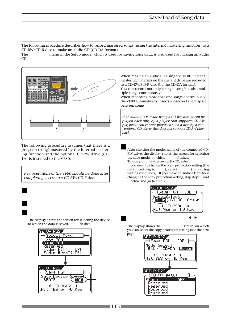 Making an audio cd, 115 save/load of song data | Fostex VF80 User Manual | Page 115 / 144