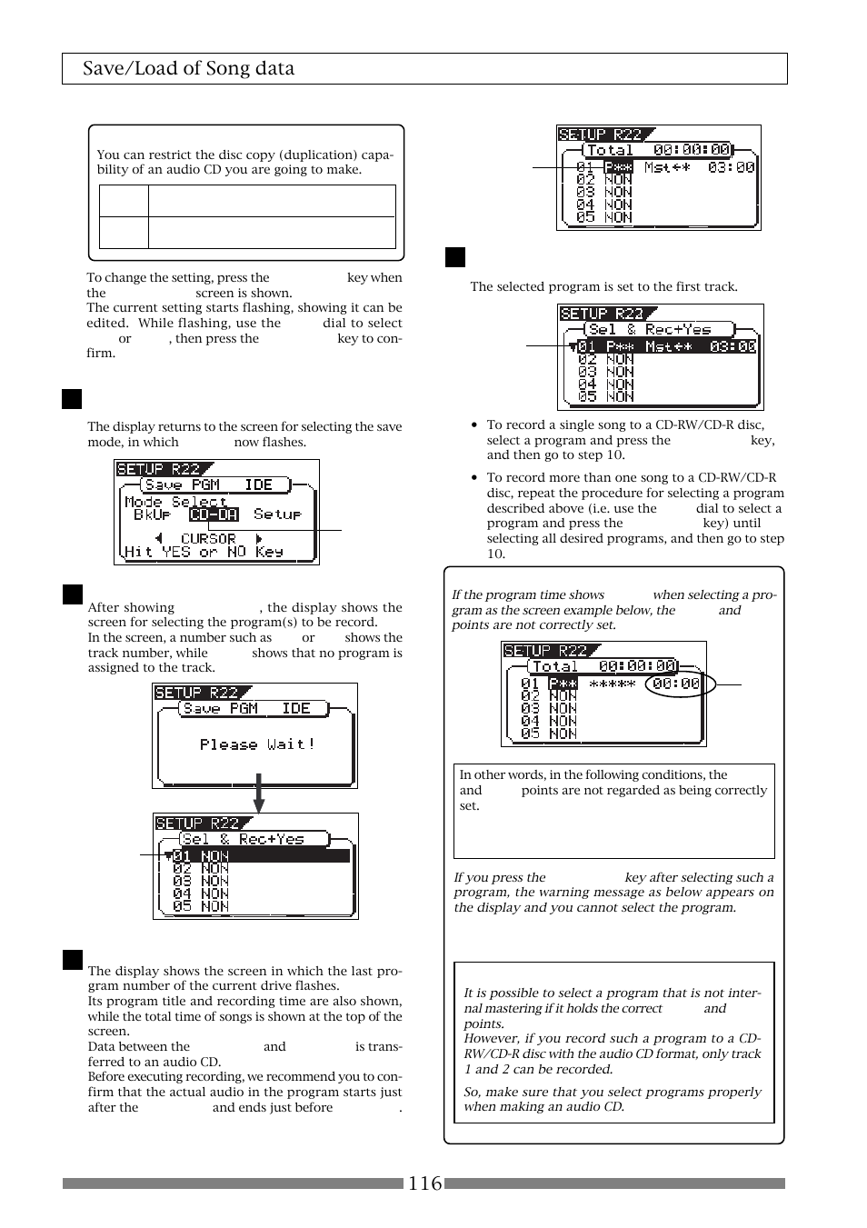 116 save/load of song data, Void in!”, “void out!”, or “void data | Fostex VF80 User Manual | Page 116 / 144