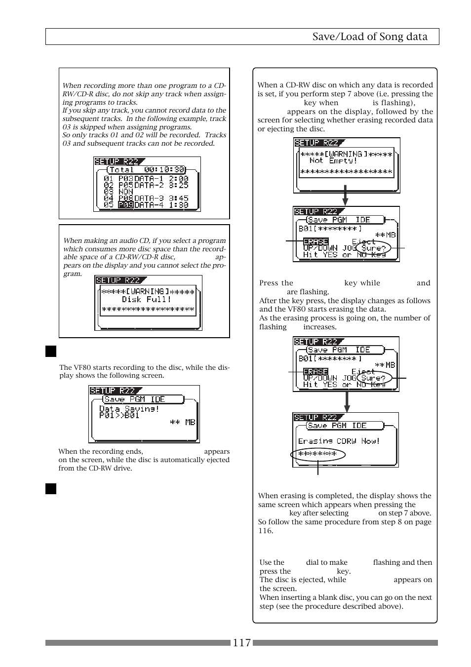 117 save/load of song data, If you eject the disc | Fostex VF80 User Manual | Page 117 / 144