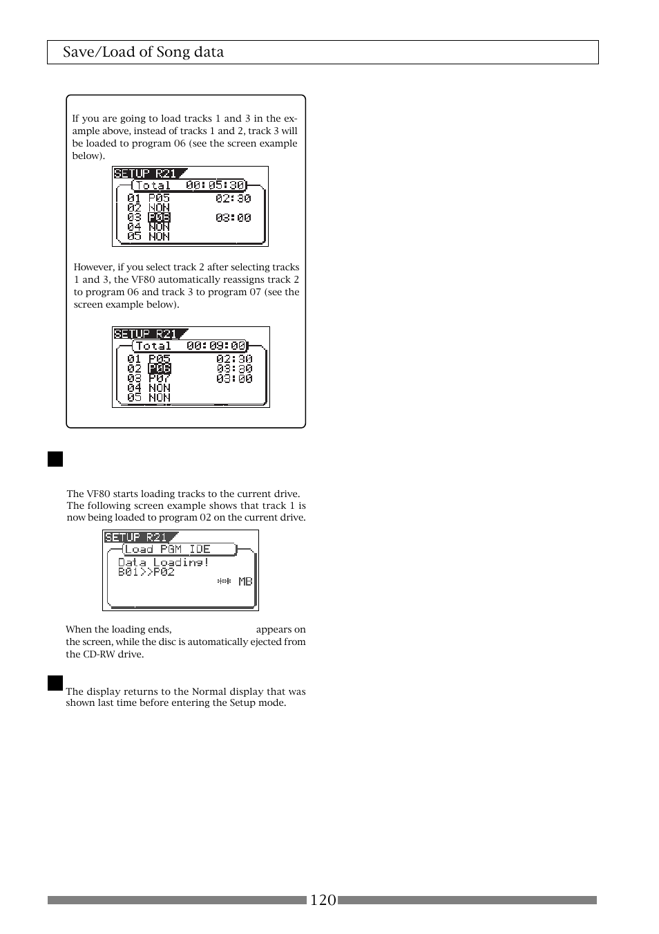 120 save/load of song data | Fostex VF80 User Manual | Page 120 / 144