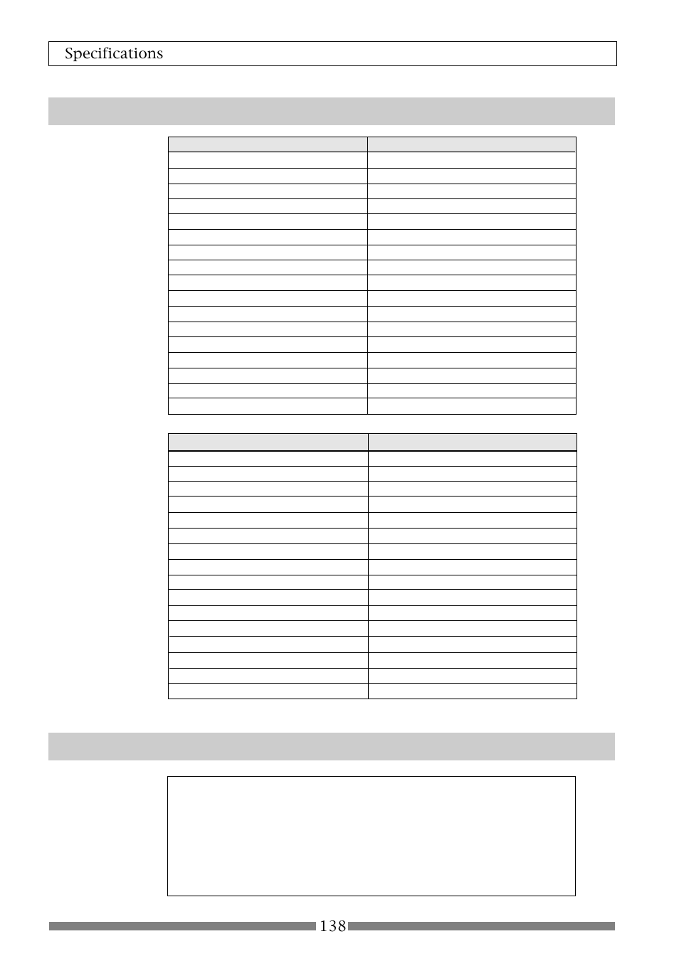 Mmc command list inquiry message list, 138 specifications | Fostex VF80 User Manual | Page 138 / 144