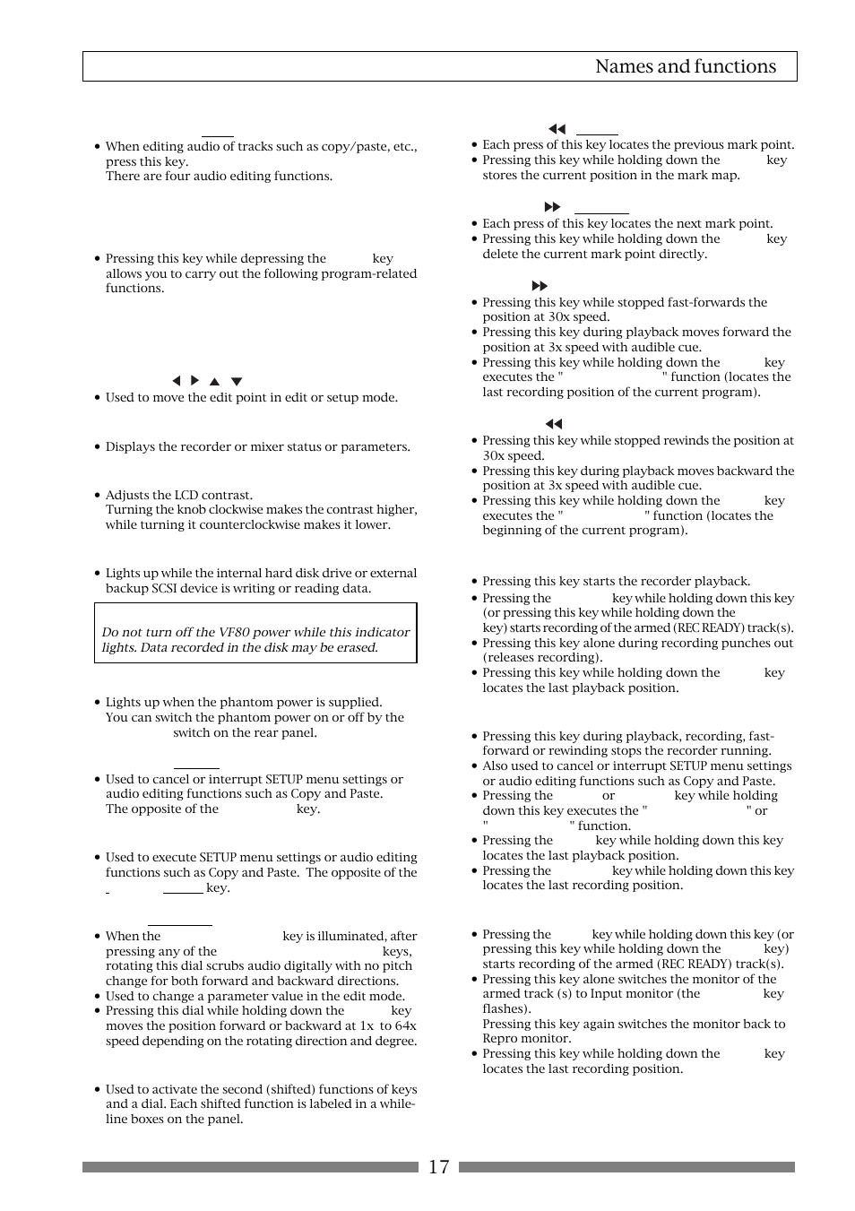 17 names and functions | Fostex VF80 User Manual | Page 17 / 144