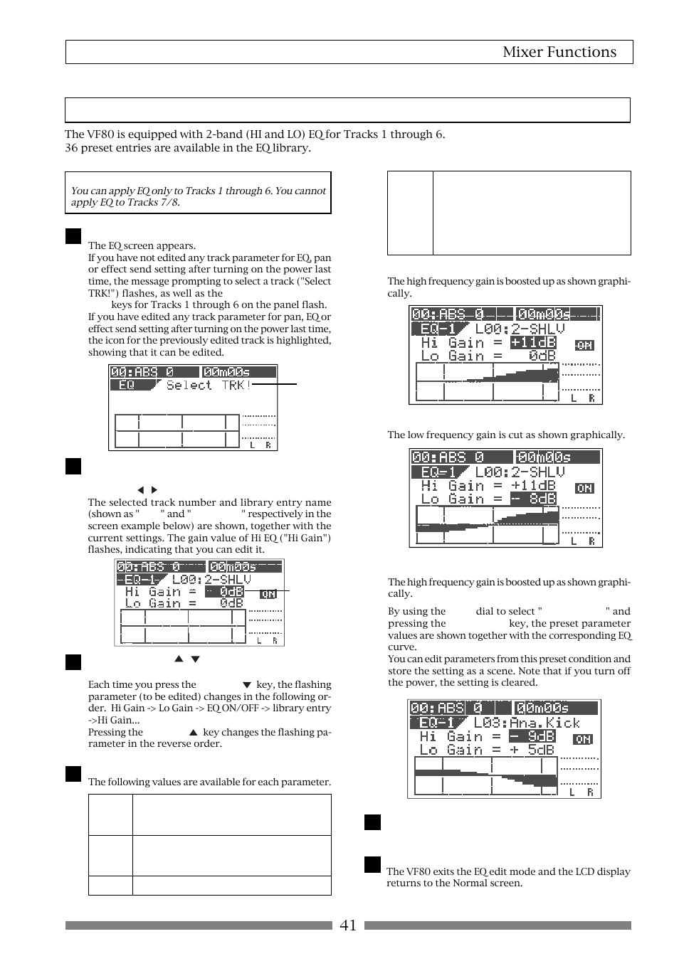 Editing eq, 41 mixer functions | Fostex VF80 User Manual | Page 41 / 144