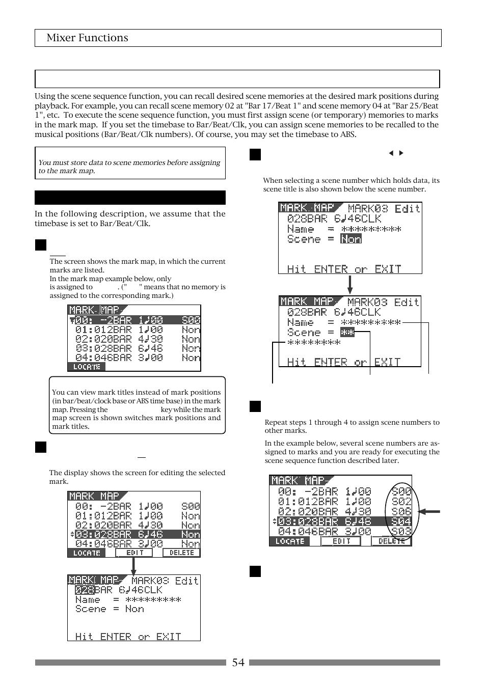 Scene sequence, 54 mixer functions | Fostex VF80 User Manual | Page 54 / 144