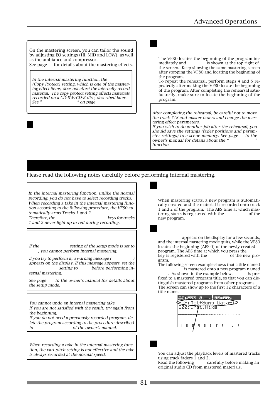 Performing internal mastering, 81 advanced operations, Hint | Fostex VF80 User Manual | Page 81 / 144