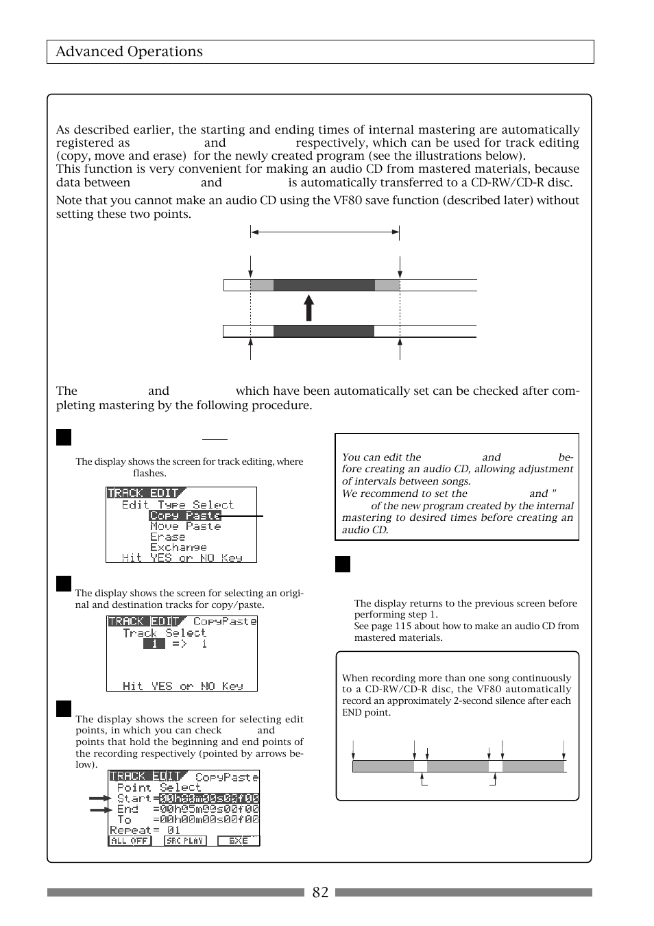 About start and end points, 82 advanced operations, Hint | Fostex VF80 User Manual | Page 82 / 144