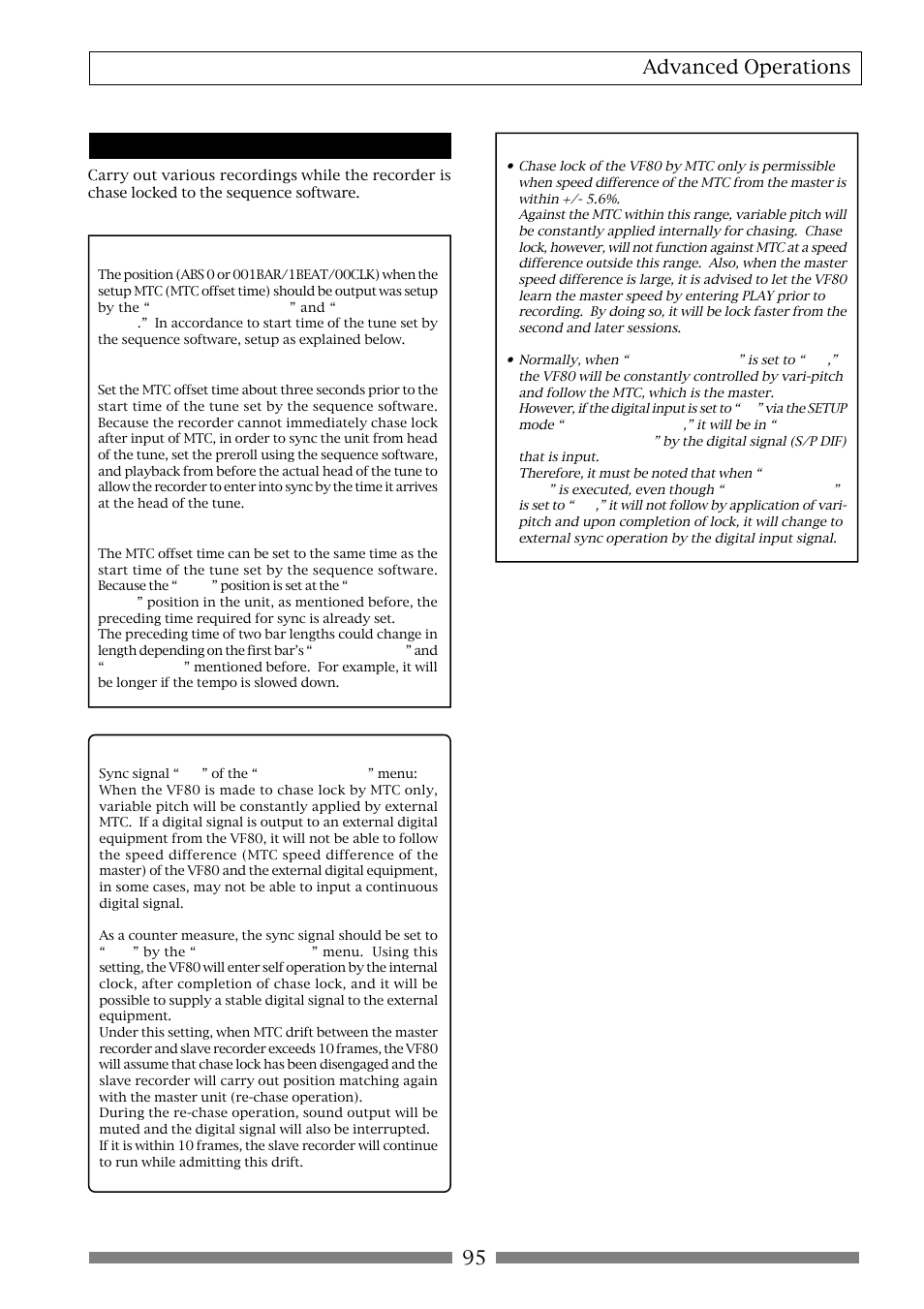 95 advanced operations, Execution of recording | Fostex VF80 User Manual | Page 95 / 144