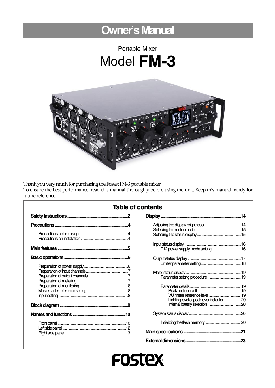 Fostex FM-3 User Manual | 27 pages