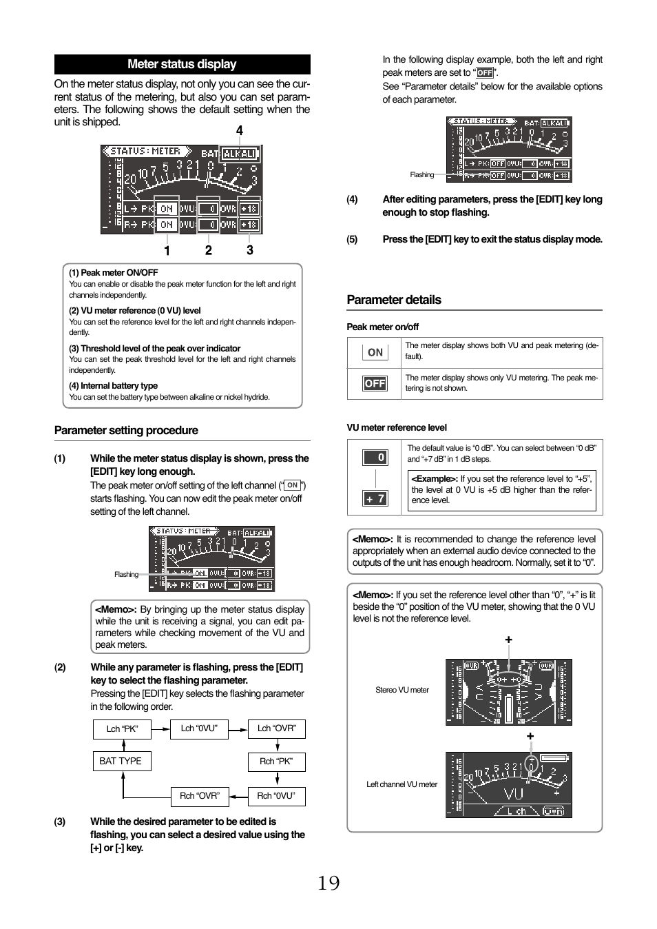 Meter status display parameter details | Fostex FM-3 User Manual | Page 19 / 27