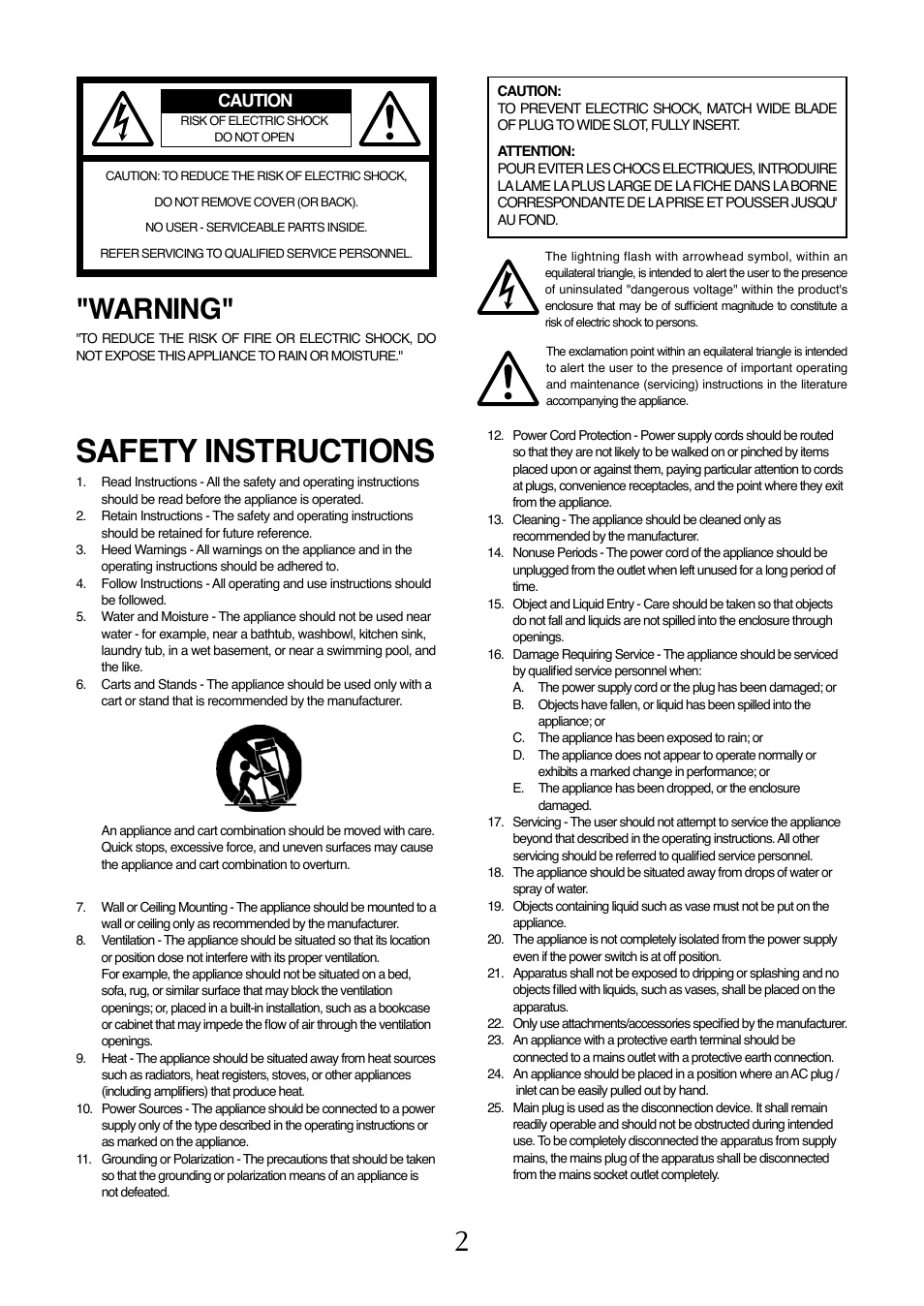 Safety instructions, Warning, Caution | Fostex FM-3 User Manual | Page 2 / 27