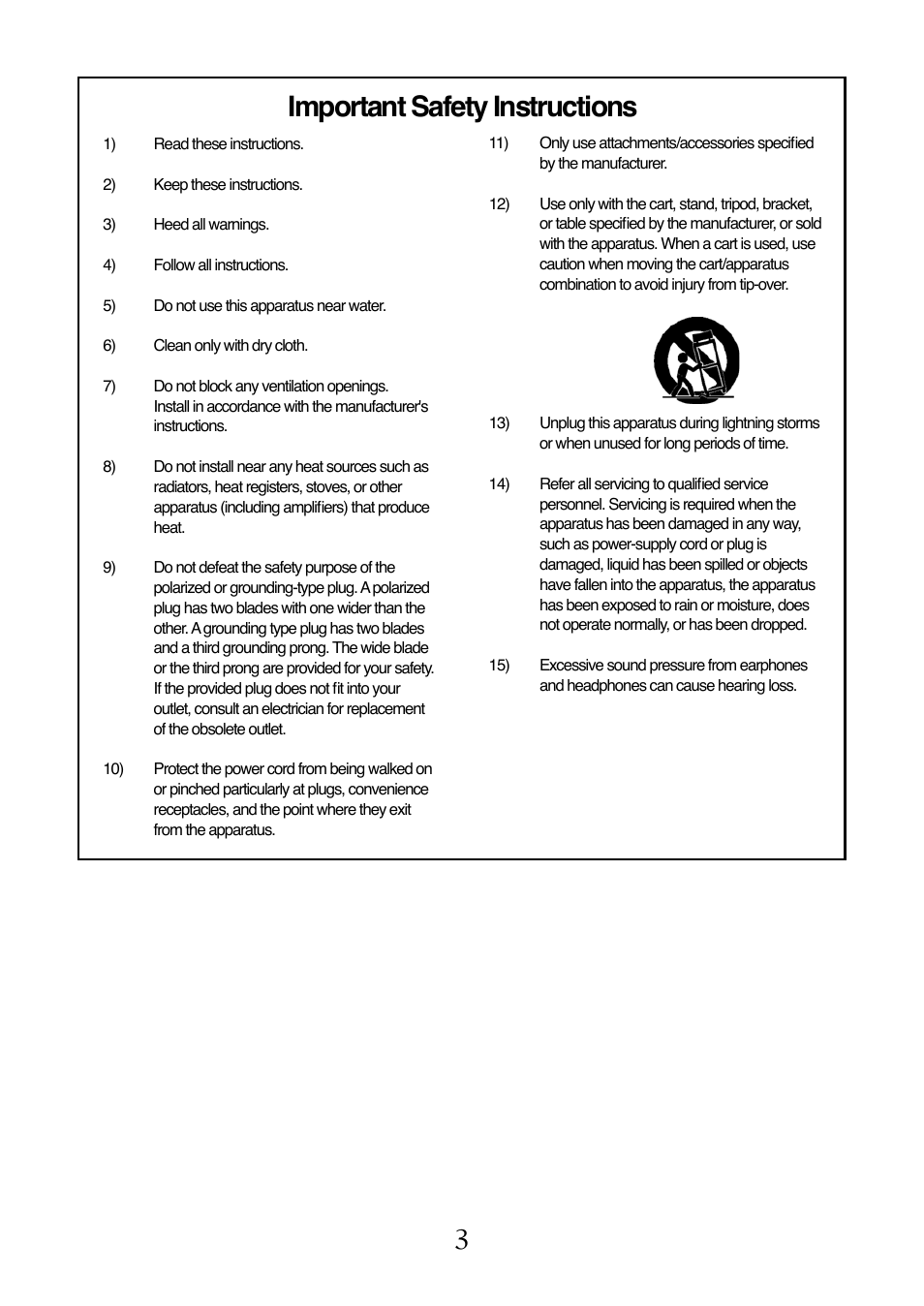 Important safety instructions | Fostex FM-3 User Manual | Page 3 / 27