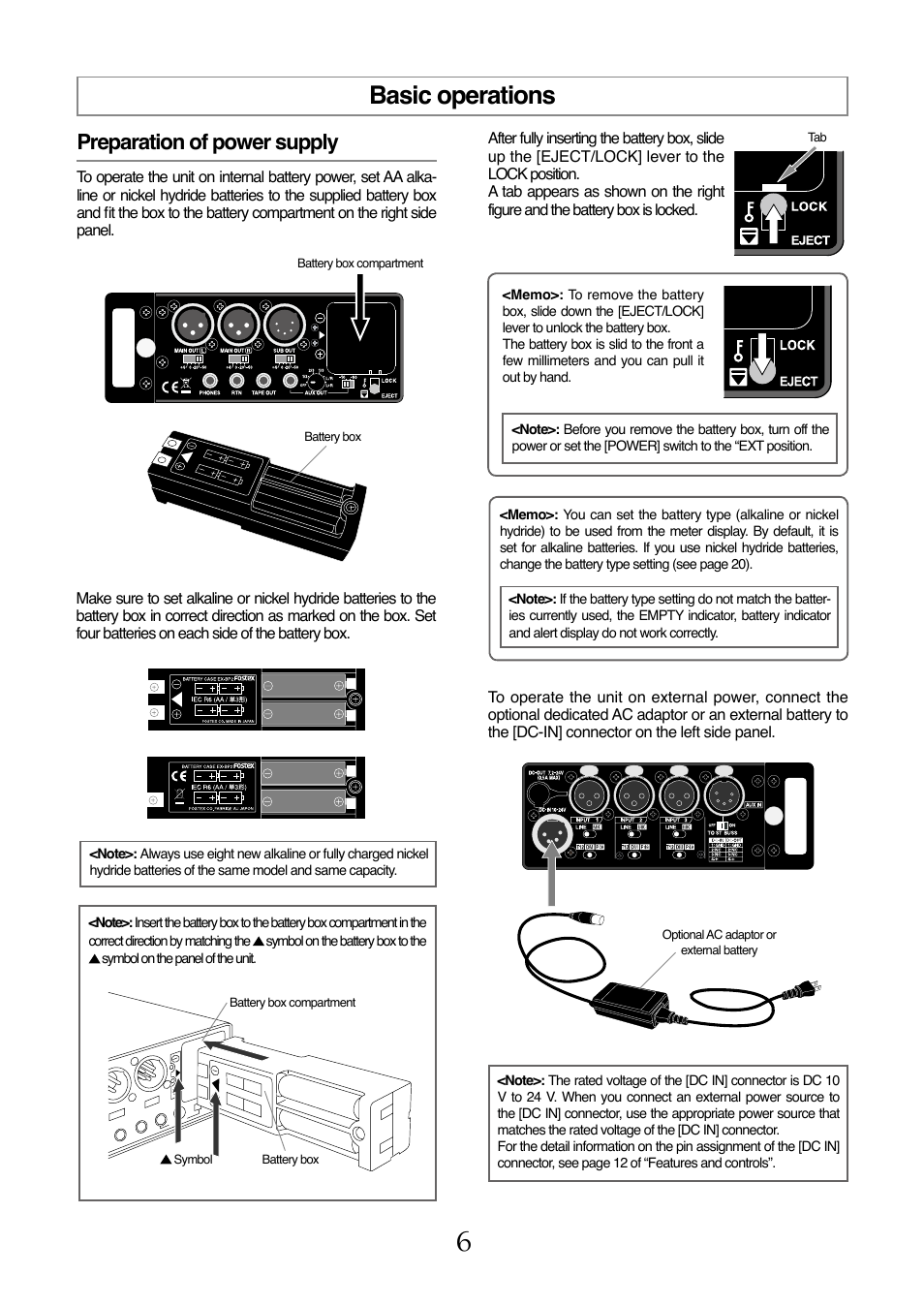 Basic operations 6, Preparation of power supply | Fostex FM-3 User Manual | Page 6 / 27