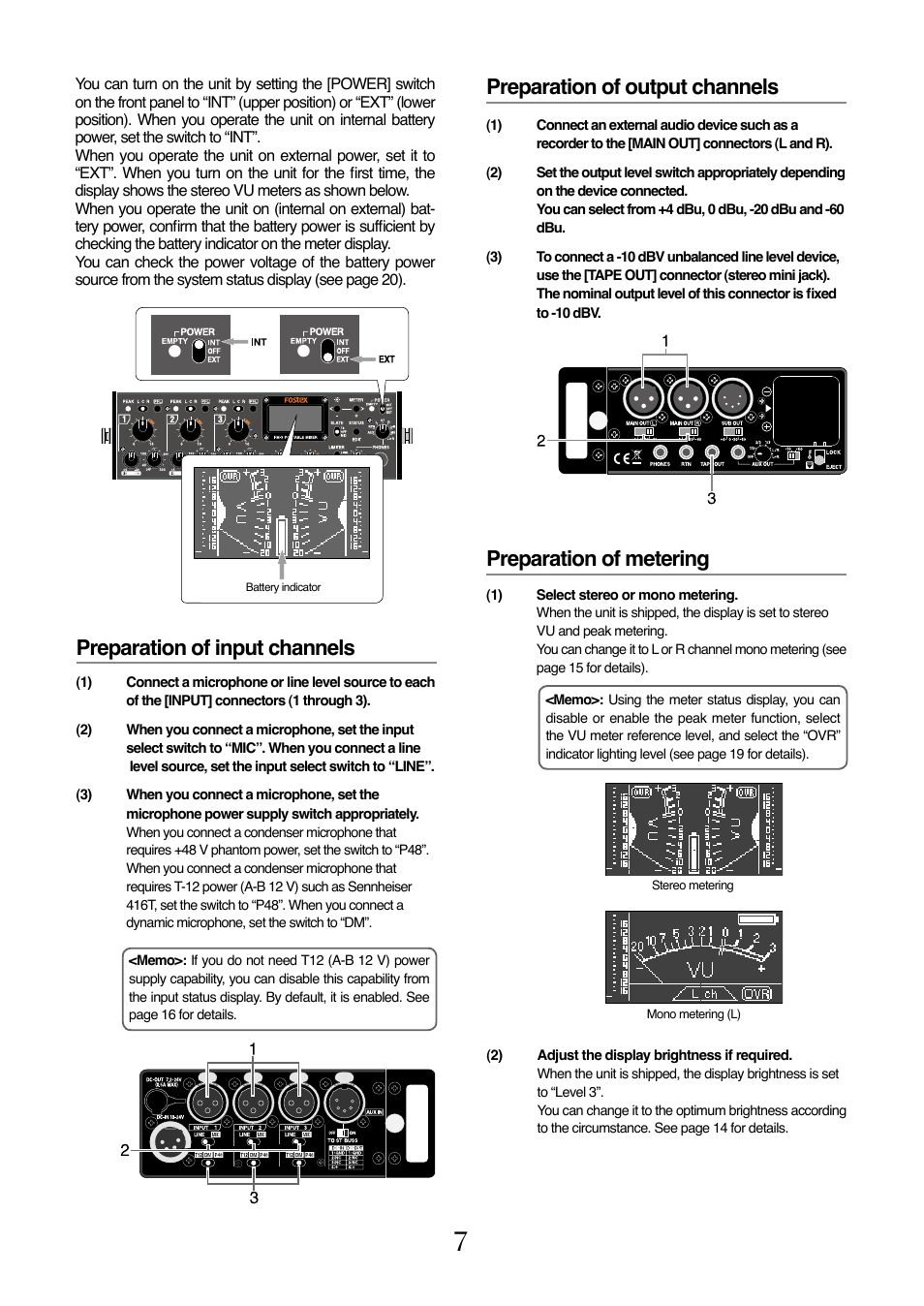 Preparation of input channels | Fostex FM-3 User Manual | Page 7 / 27