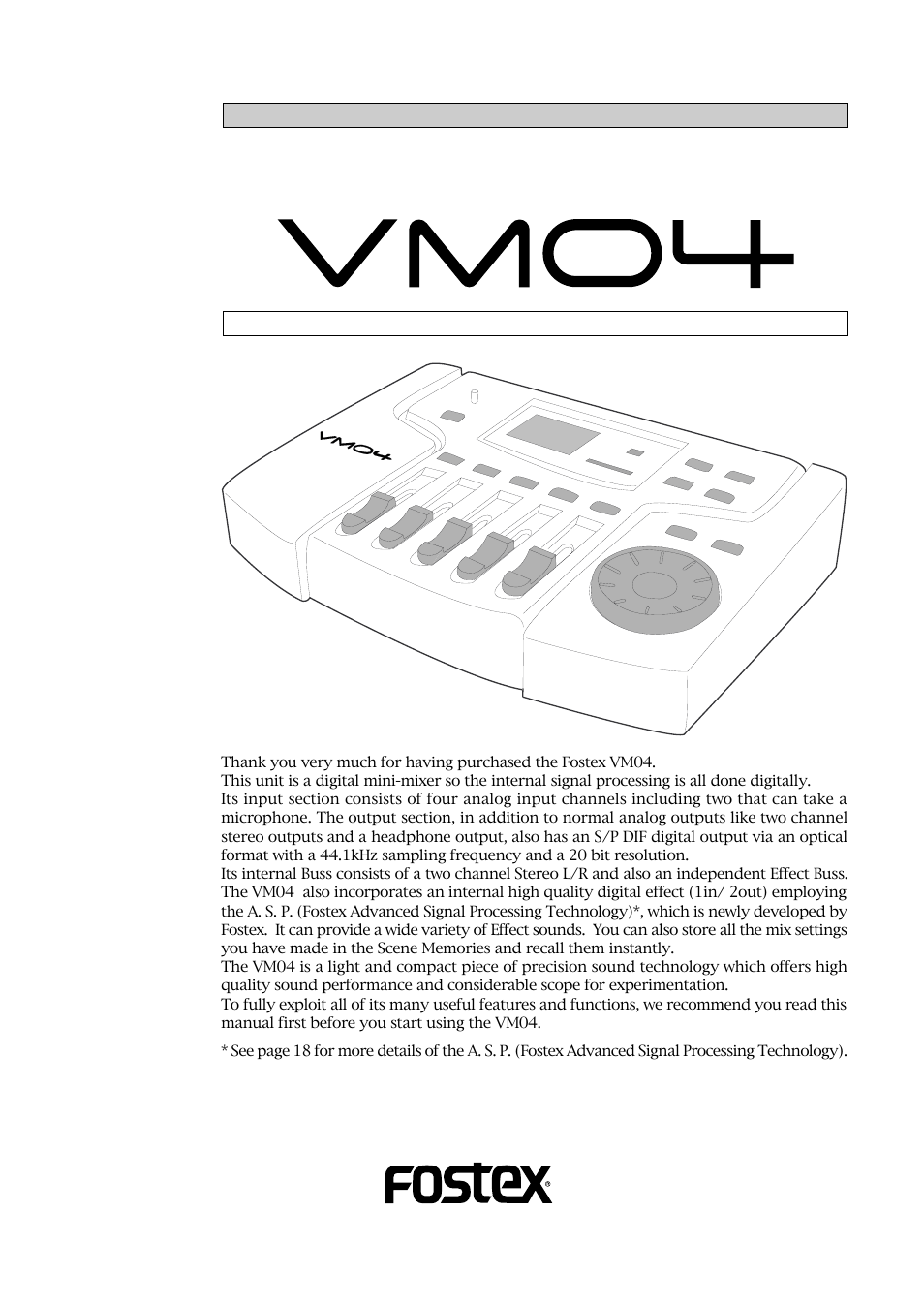 Fostex VM04 User Manual | 27 pages
