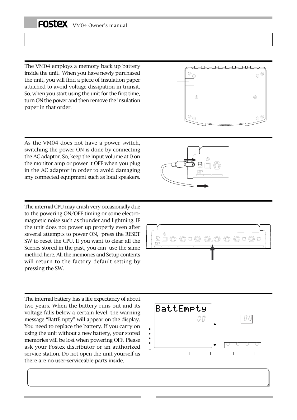 Before use, 3. reset, Vm04 owner’s manual insulation paper | Reset switch | Fostex VM04 User Manual | Page 10 / 27