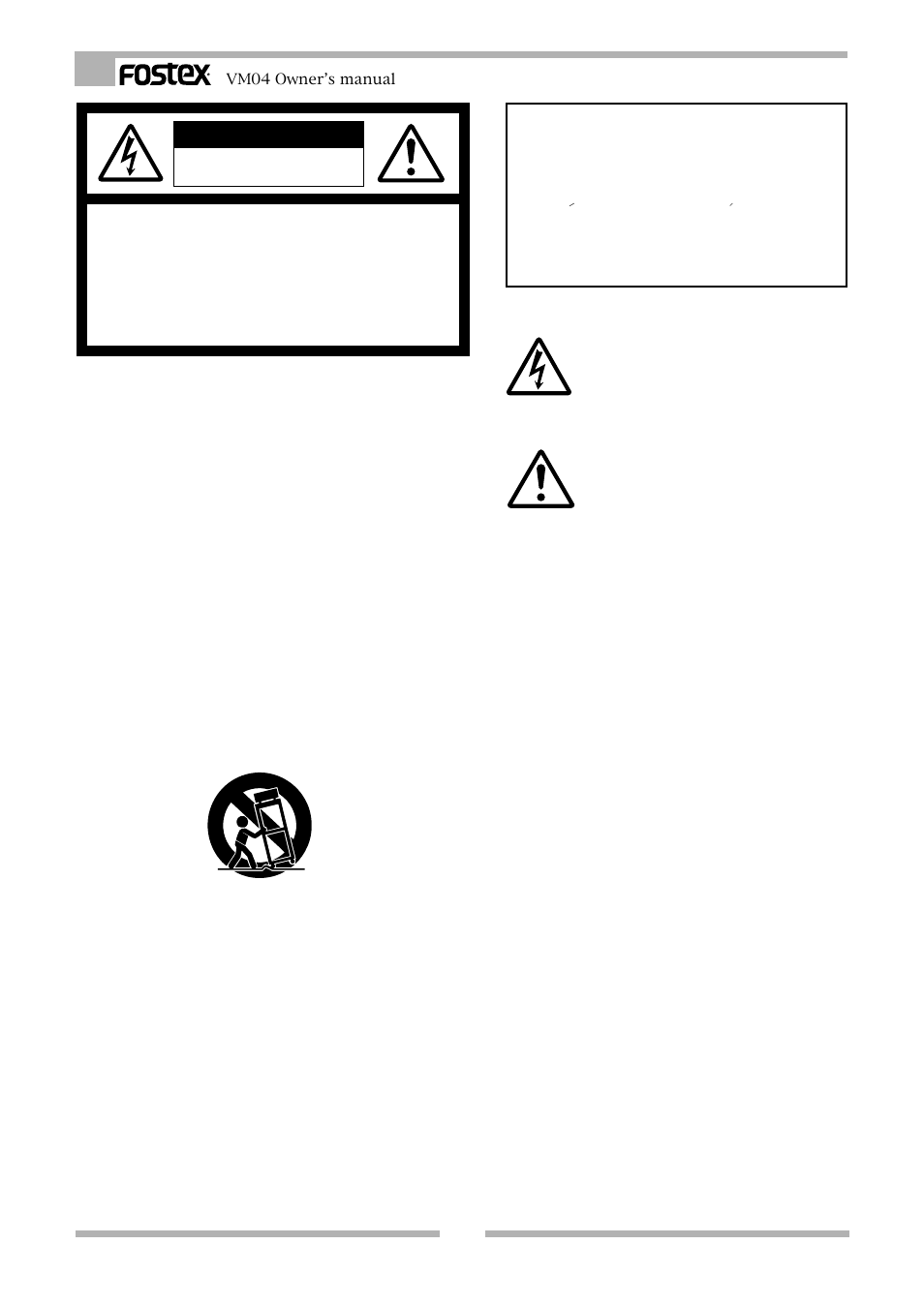Safety instructions, Warning, Caution | Fostex VM04 User Manual | Page 2 / 27