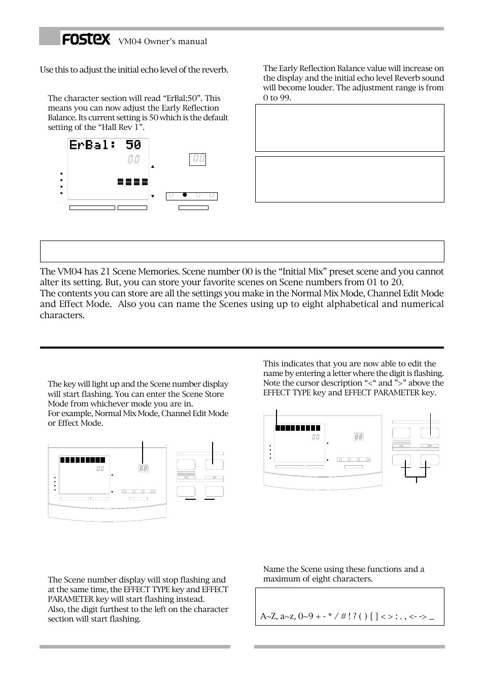 1. scene store, Early reflection balance setting, Press the effect parameter key once again | Turn the data encoder clockwise, Useful info, Caution, Vm04 owner’s manual, The first digit will blink | Fostex VM04 User Manual | Page 22 / 27