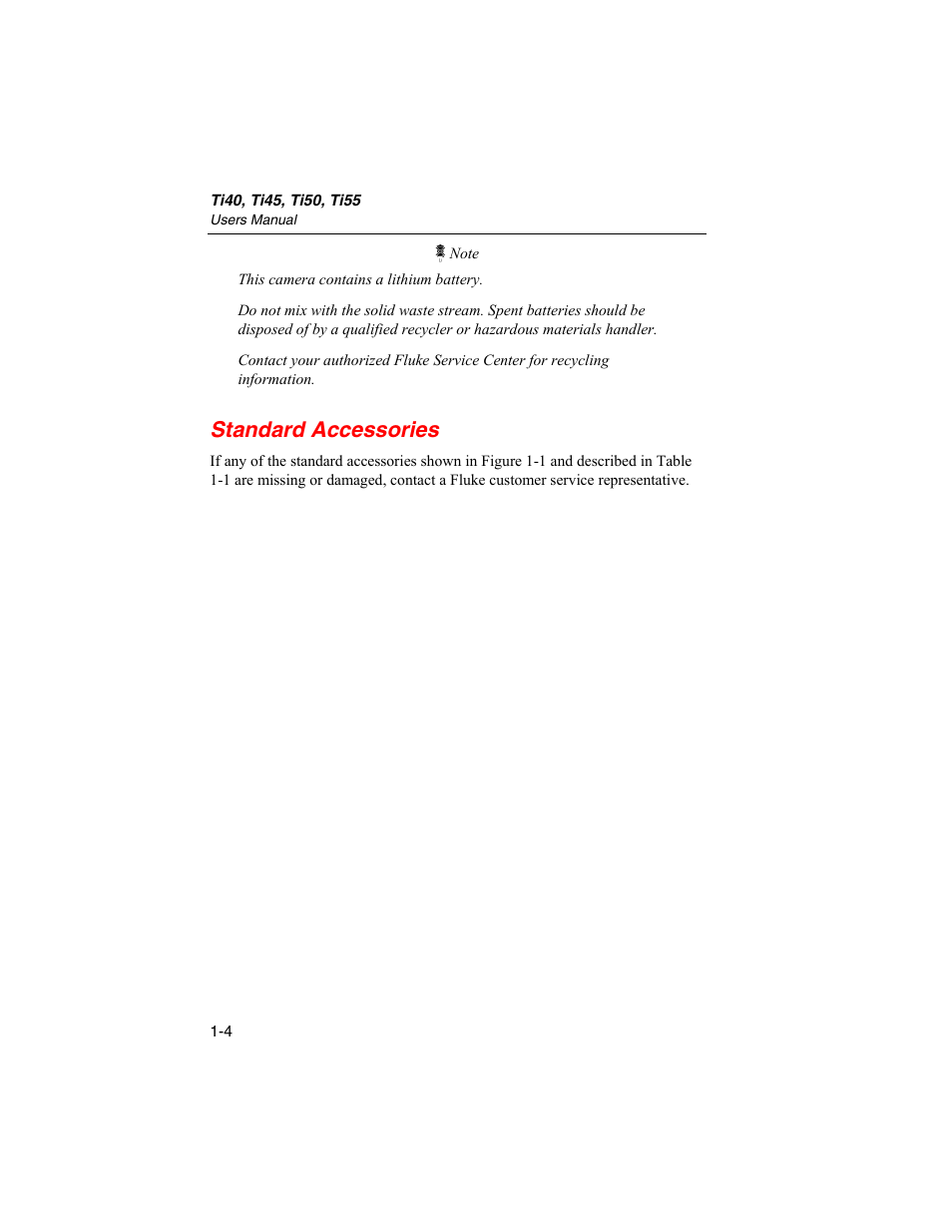 Standard accessories | Fluke Ti45 User Manual | Page 14 / 135