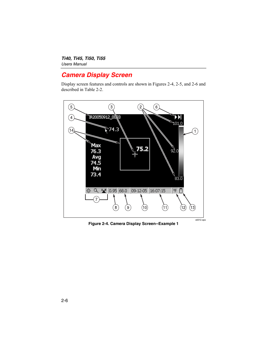 Camera display screen | Fluke Ti45 User Manual | Page 28 / 135
