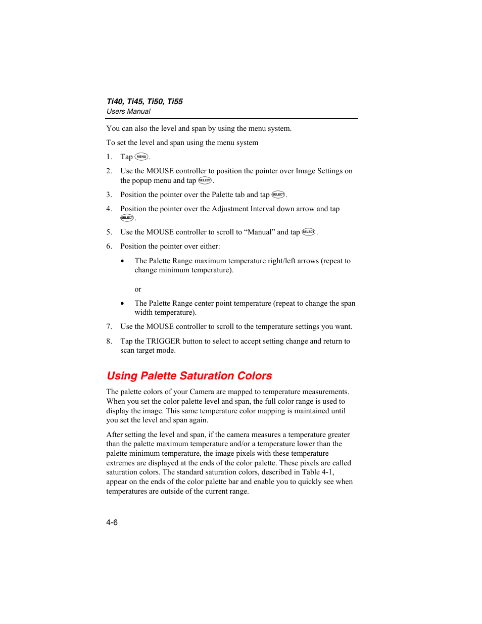 Using palette saturation colors | Fluke Ti45 User Manual | Page 46 / 135