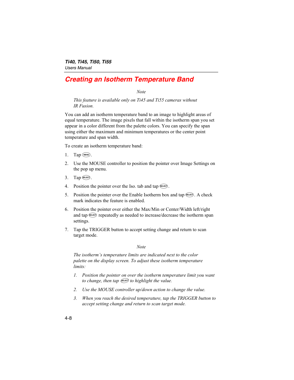 Creating an isotherm temperature band | Fluke Ti45 User Manual | Page 48 / 135