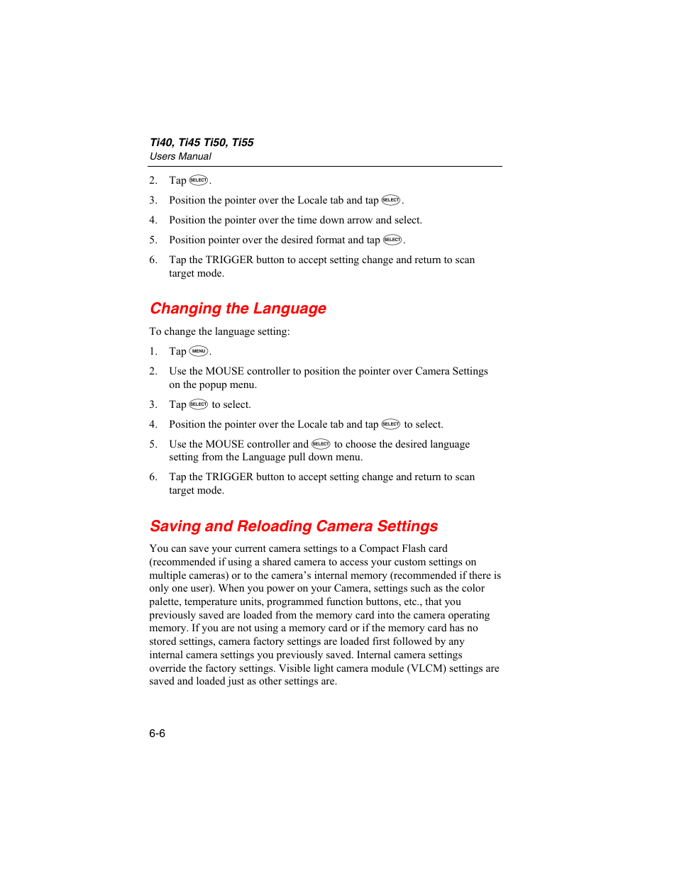 Changing the language, Saving and reloading camera settings | Fluke Ti45 User Manual | Page 70 / 135