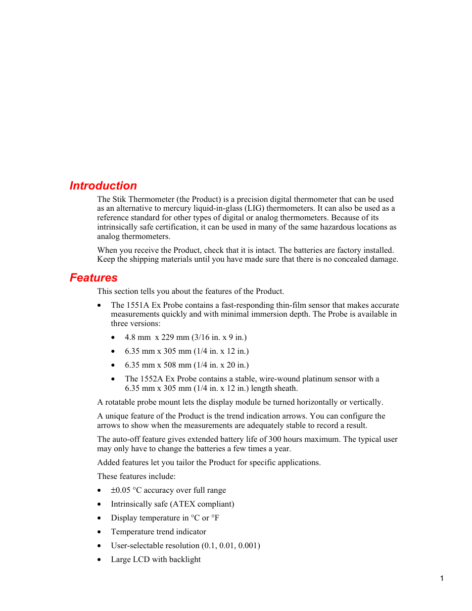 Introduction, Features | Fluke STIK 1551A EX User Manual | Page 9 / 22