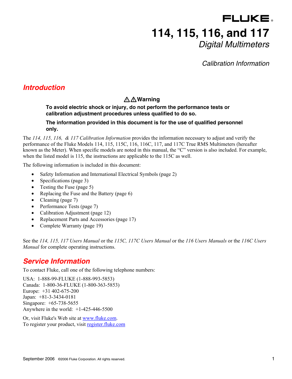 Fluke 115 User Manual | 20 pages