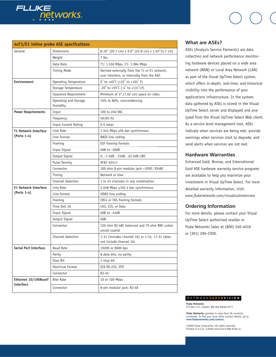 What are ases, Hardware warranties, Ordering information | Fluke 807-0115 User Manual | Page 2 / 34
