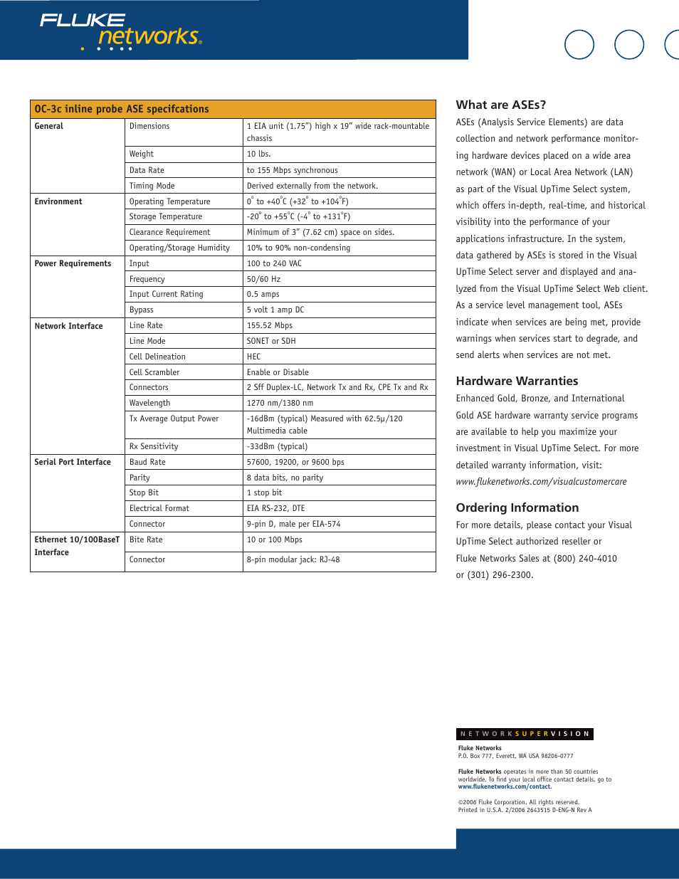 What are ases, Hardware warranties, Ordering information | Fluke 807-0115 User Manual | Page 24 / 34