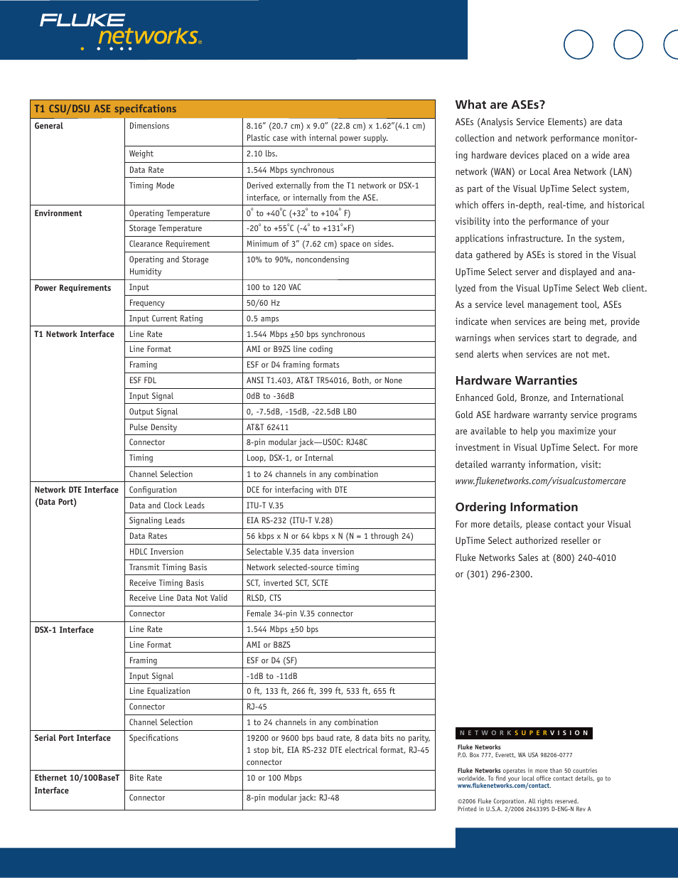 What are ases, Hardware warranties, Ordering information | Fluke 807-0115 User Manual | Page 26 / 34