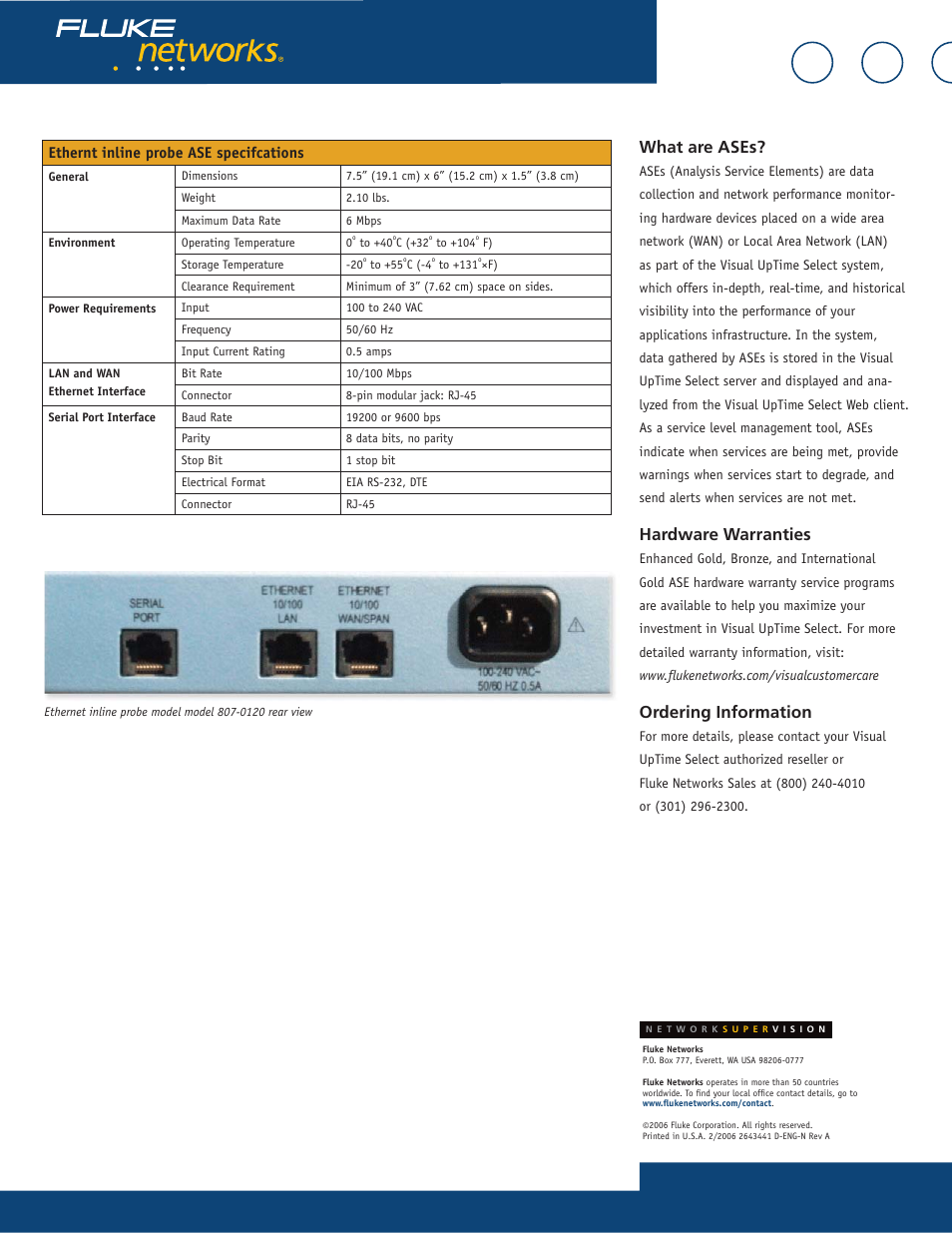 What are ases, Hardware warranties, Ordering information | Fluke 807-0115 User Manual | Page 6 / 34