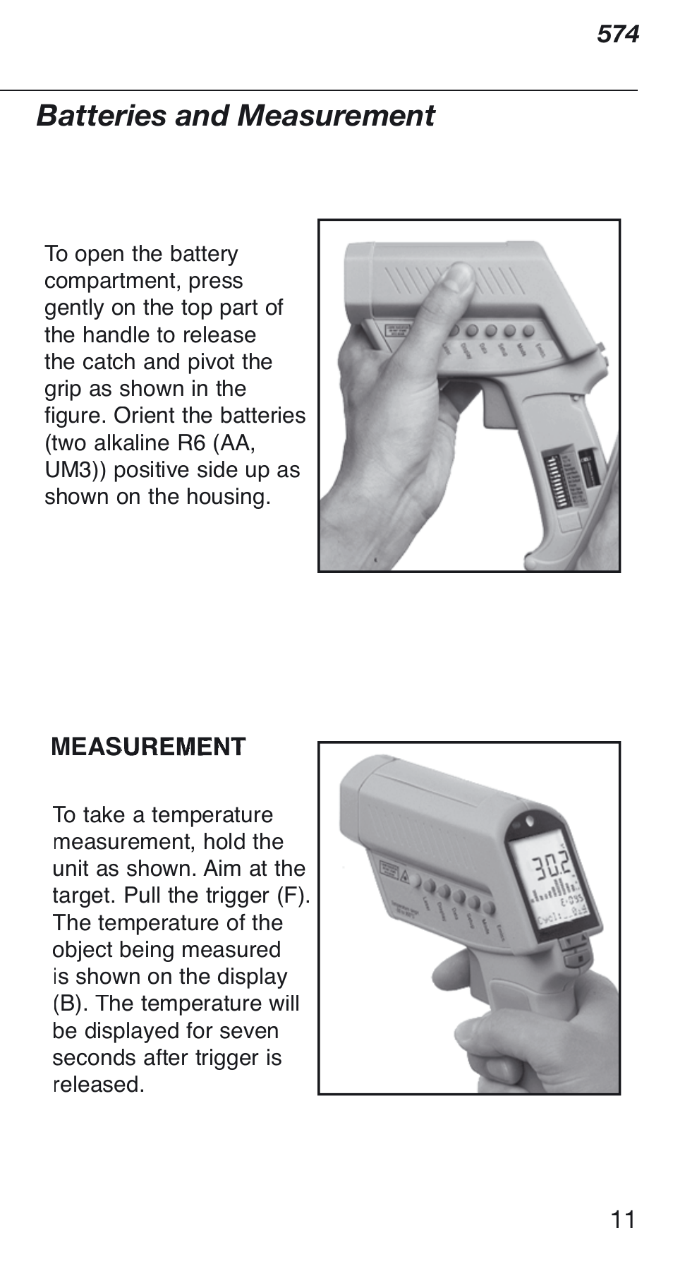 Batteries and measurement | Fluke 574 User Manual | Page 11 / 32