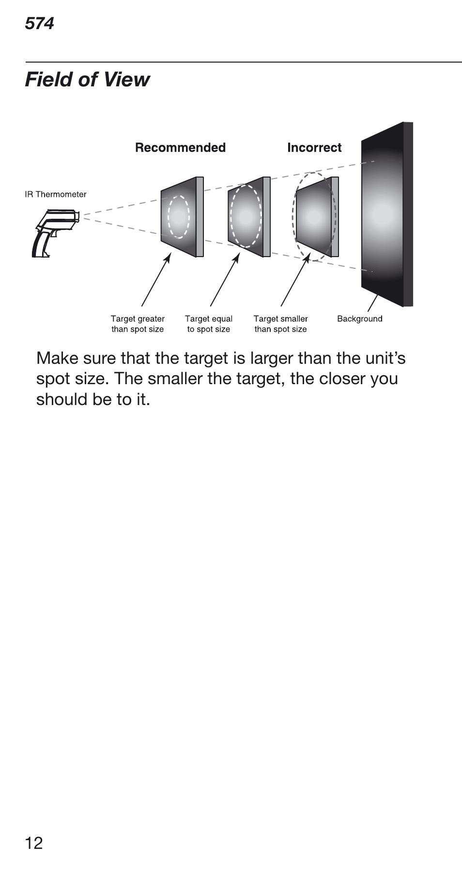 Field of view | Fluke 574 User Manual | Page 12 / 32