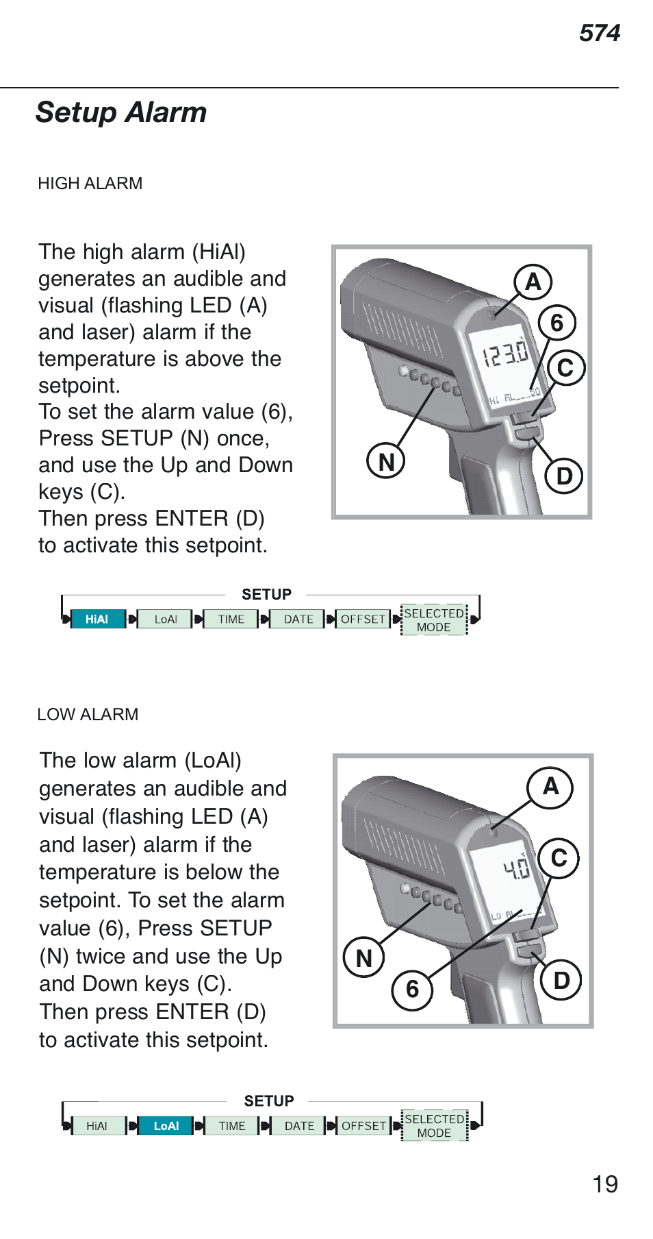 Setup alarm | Fluke 574 User Manual | Page 19 / 32