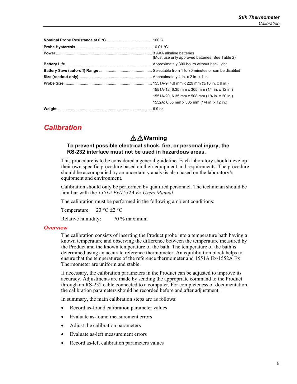 Calibration, Overview | Fluke 1552A EX User Manual | Page 13 / 22