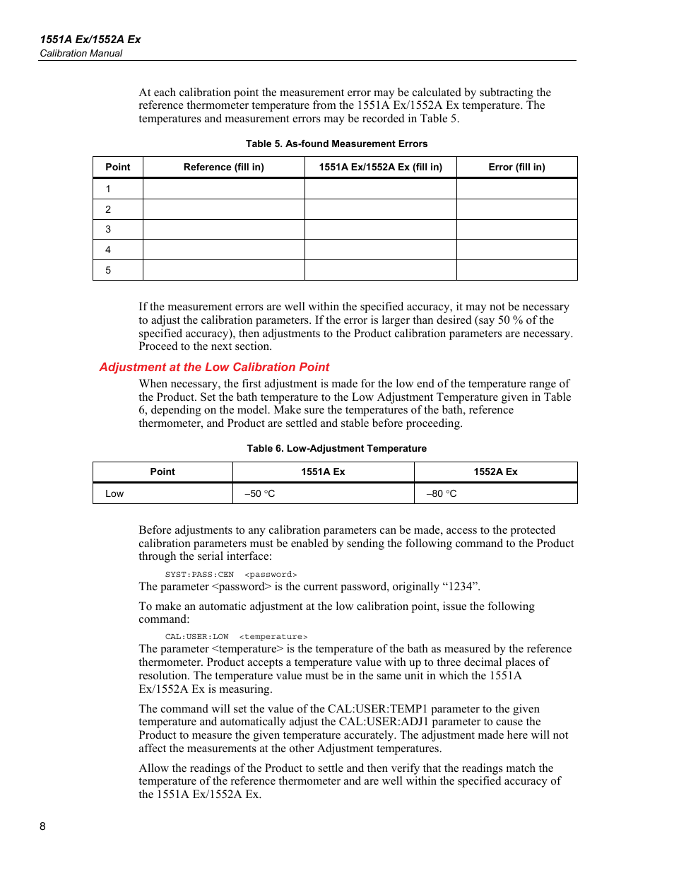 Adjustment at the low calibration point | Fluke 1552A EX User Manual | Page 16 / 22