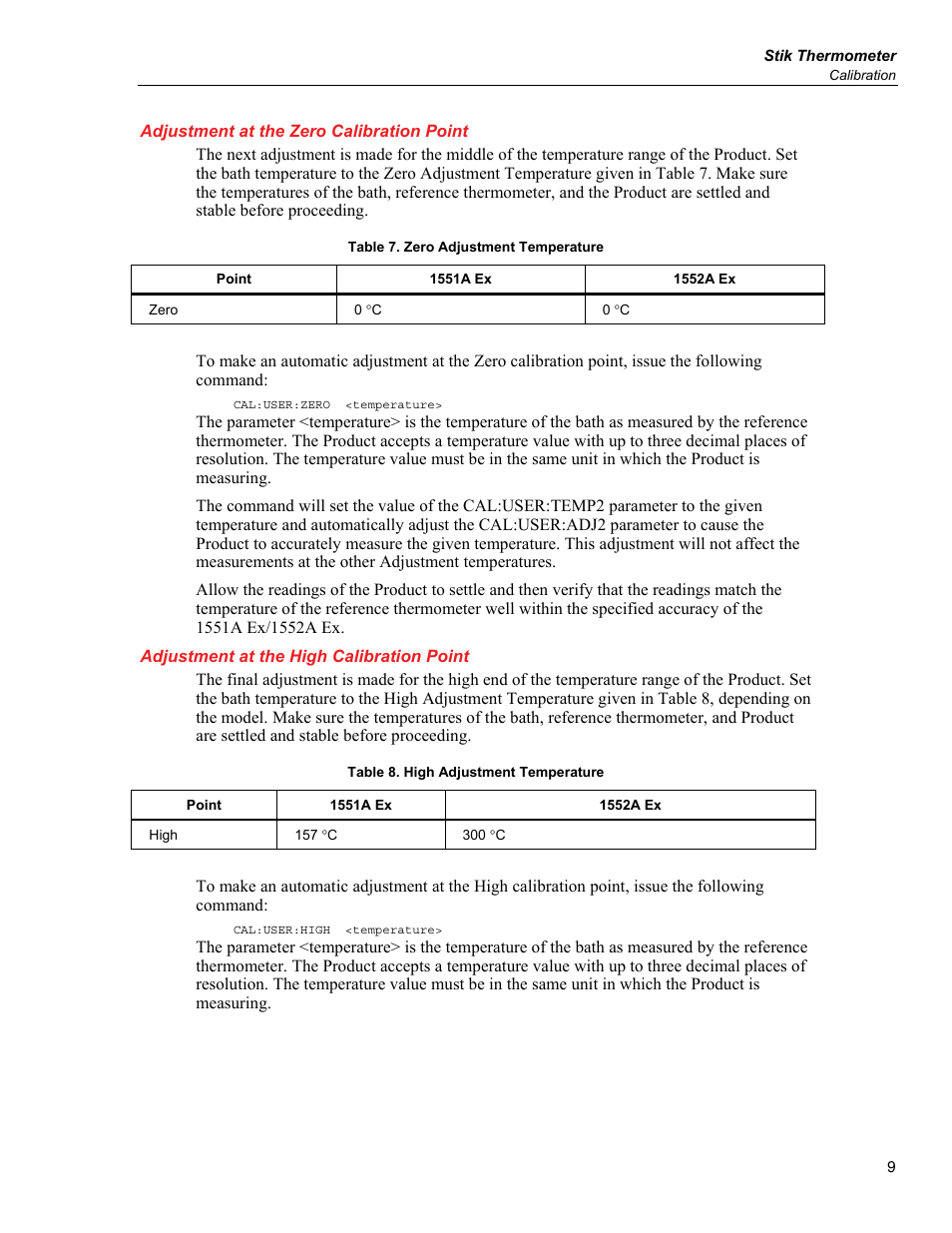 Adjustment at the zero calibration point, Adjustment at the high calibration point | Fluke 1552A EX User Manual | Page 17 / 22