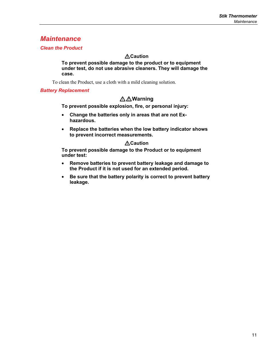 Record as-left calibration parameters, Maintenance, Clean the product | Battery replacement | Fluke 1552A EX User Manual | Page 21 / 22