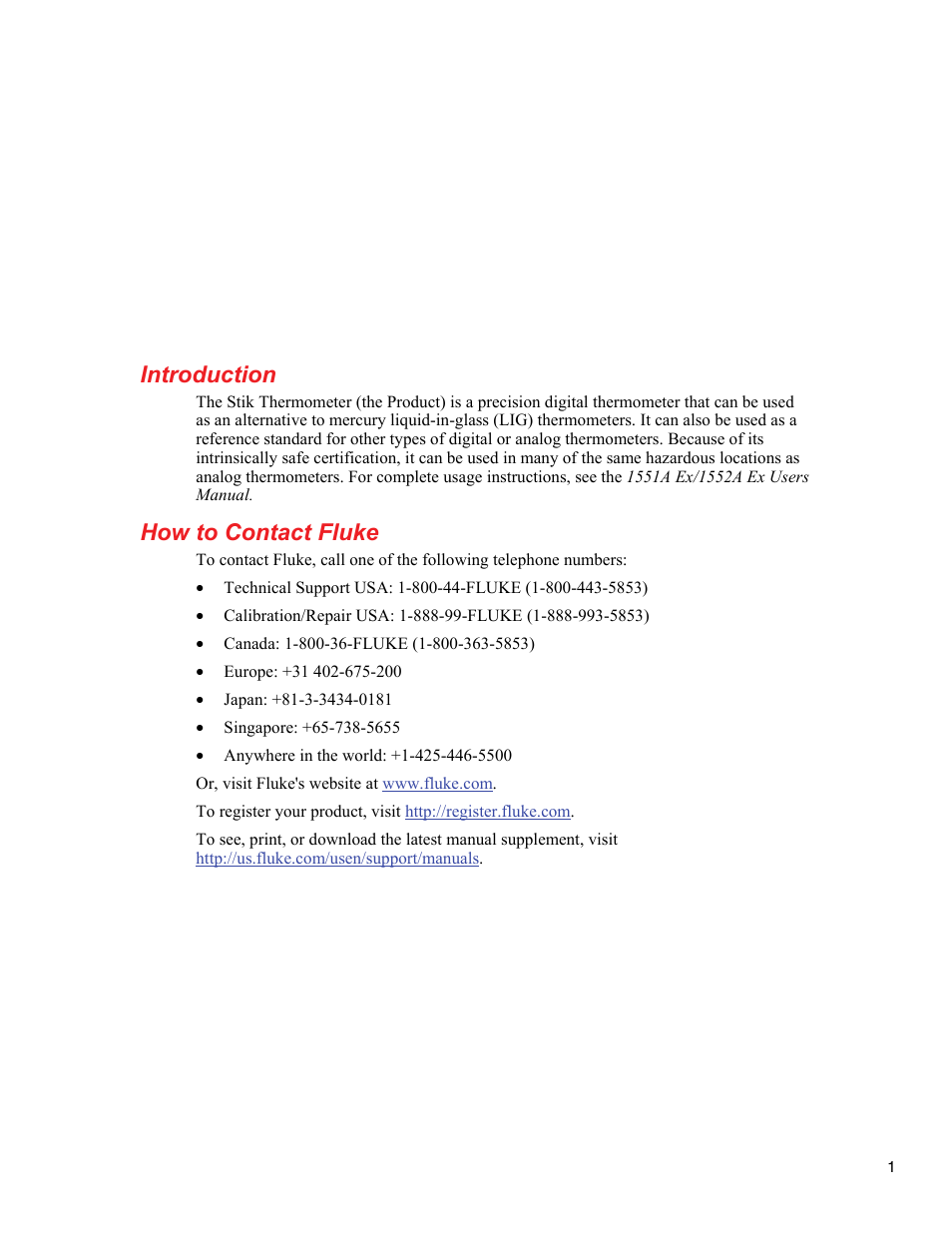 Introduction, How to contact fluke | Fluke 1552A EX User Manual | Page 9 / 22