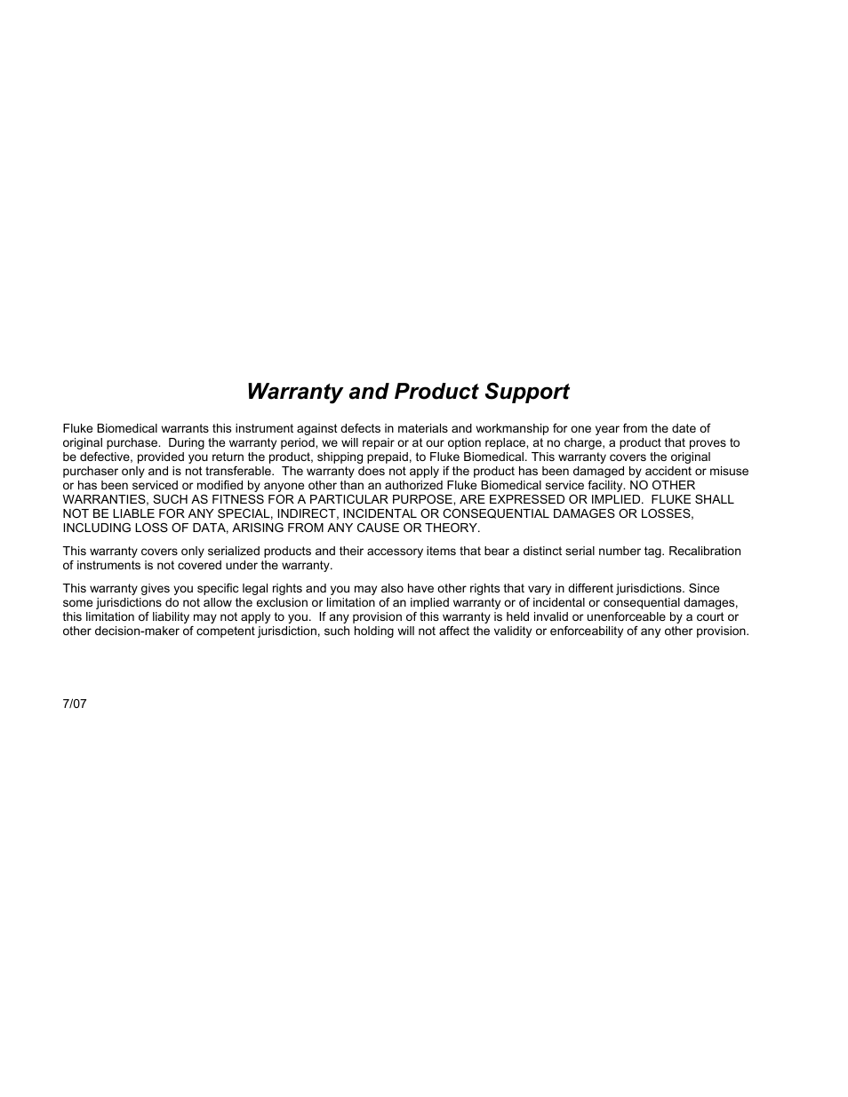 Warranty, Warranty and product support | Fluke ESA612 User Manual | Page 2 / 78