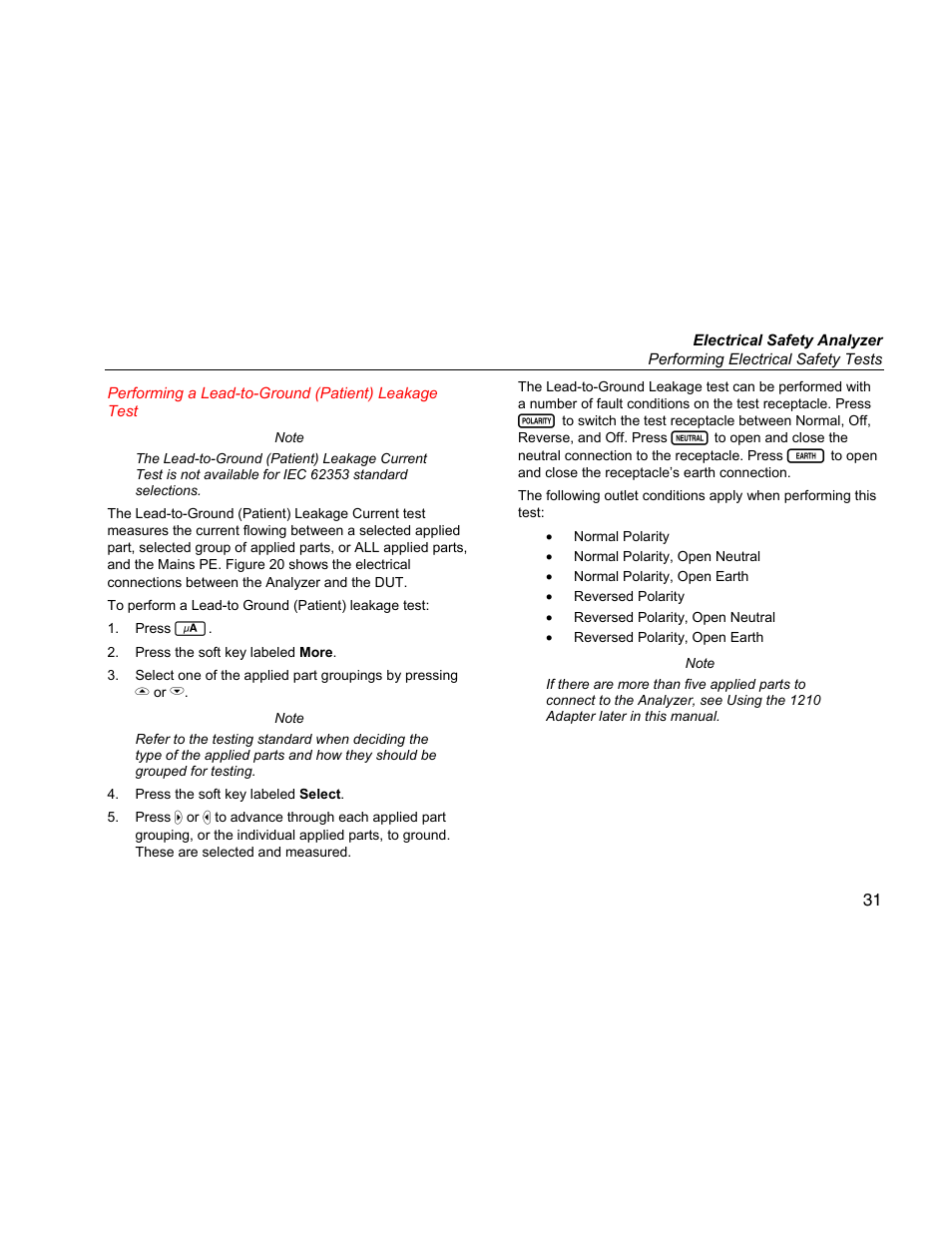 Performing a lead-to-ground (patient) leakage test | Fluke ESA612 User Manual | Page 45 / 78