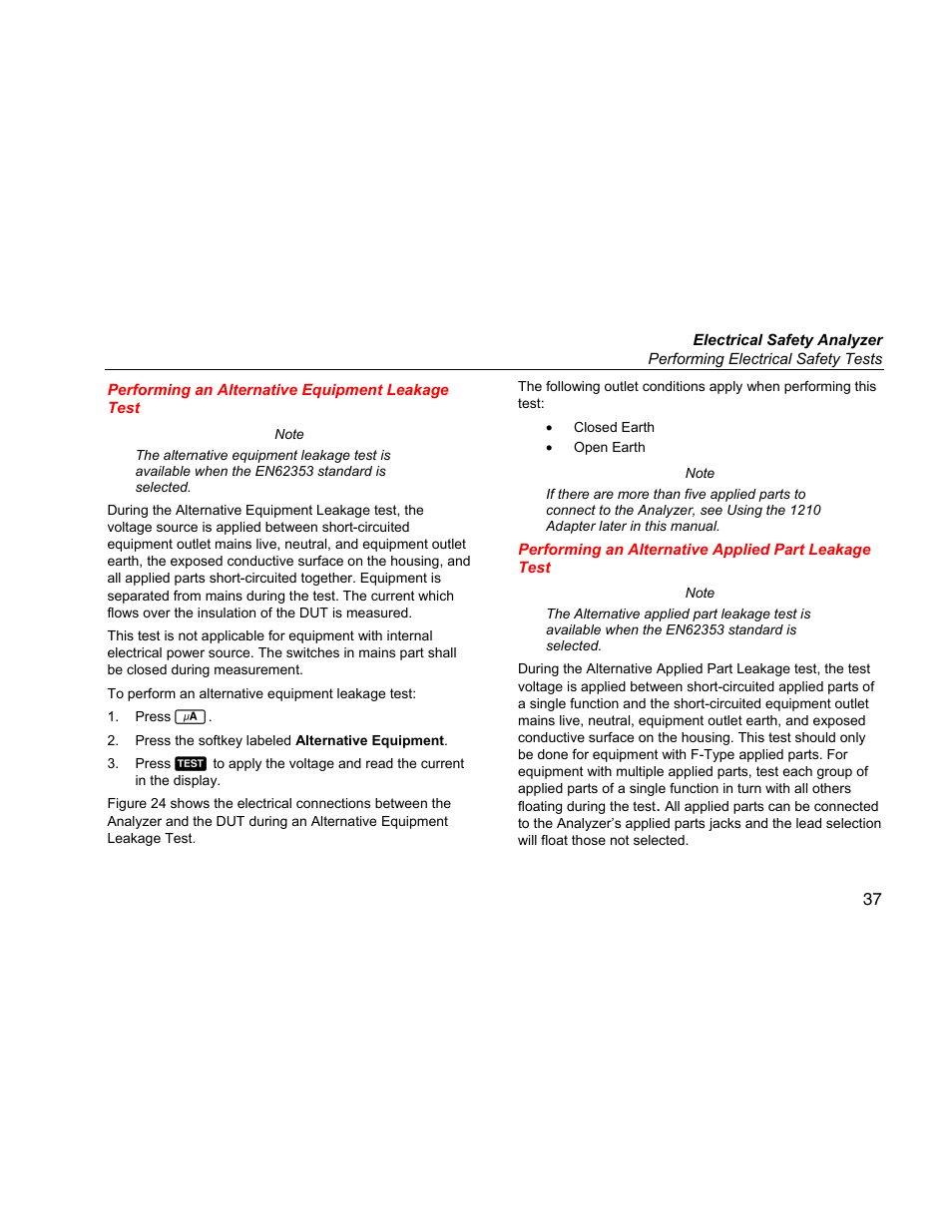 Performing an alternative equipment leakage test | Fluke ESA612 User Manual | Page 51 / 78